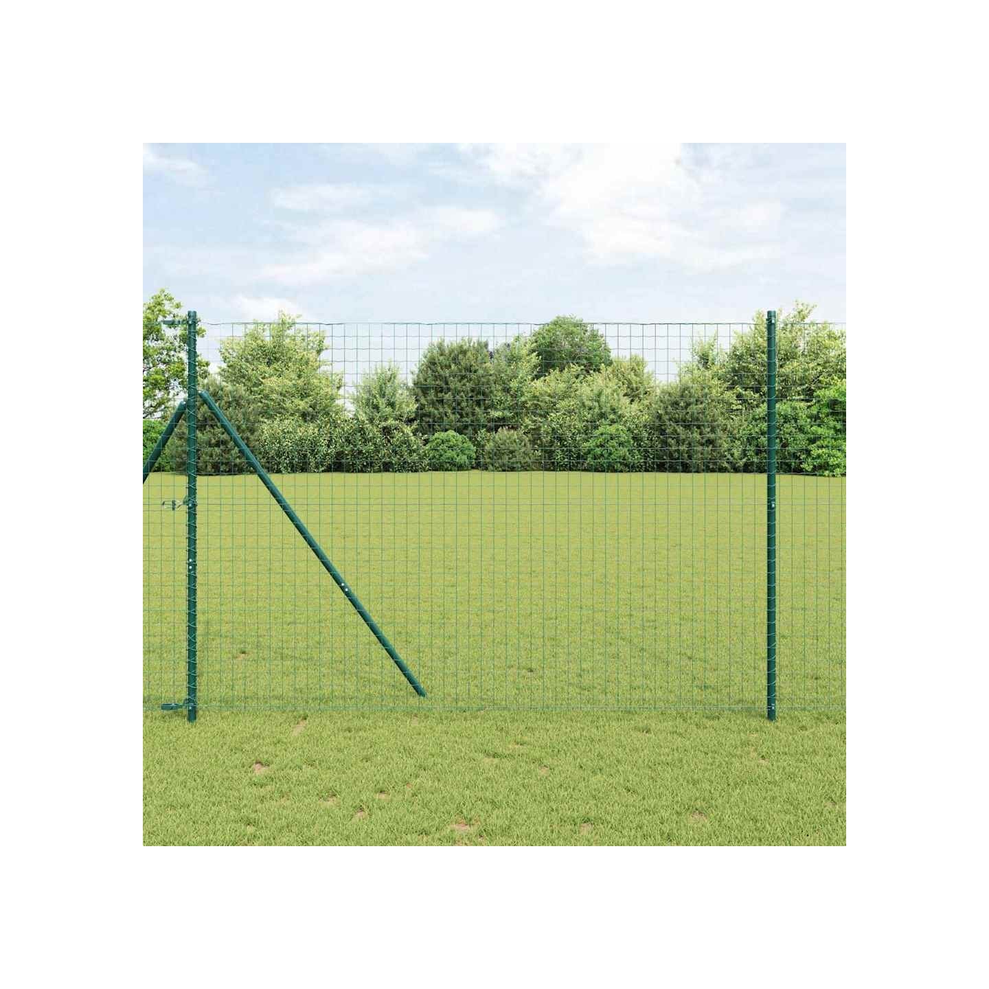 Poteau de clôture enchâssé 13 pc Vert Acier enduit de poudre