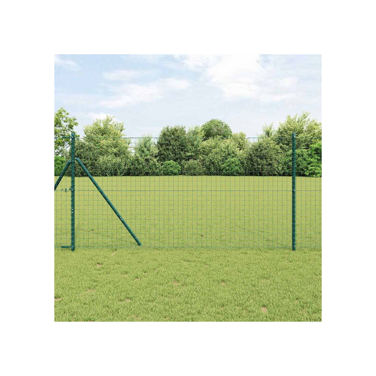 Poteau de clôture enchâssé 13 pc Vert Acier enduit de poudre