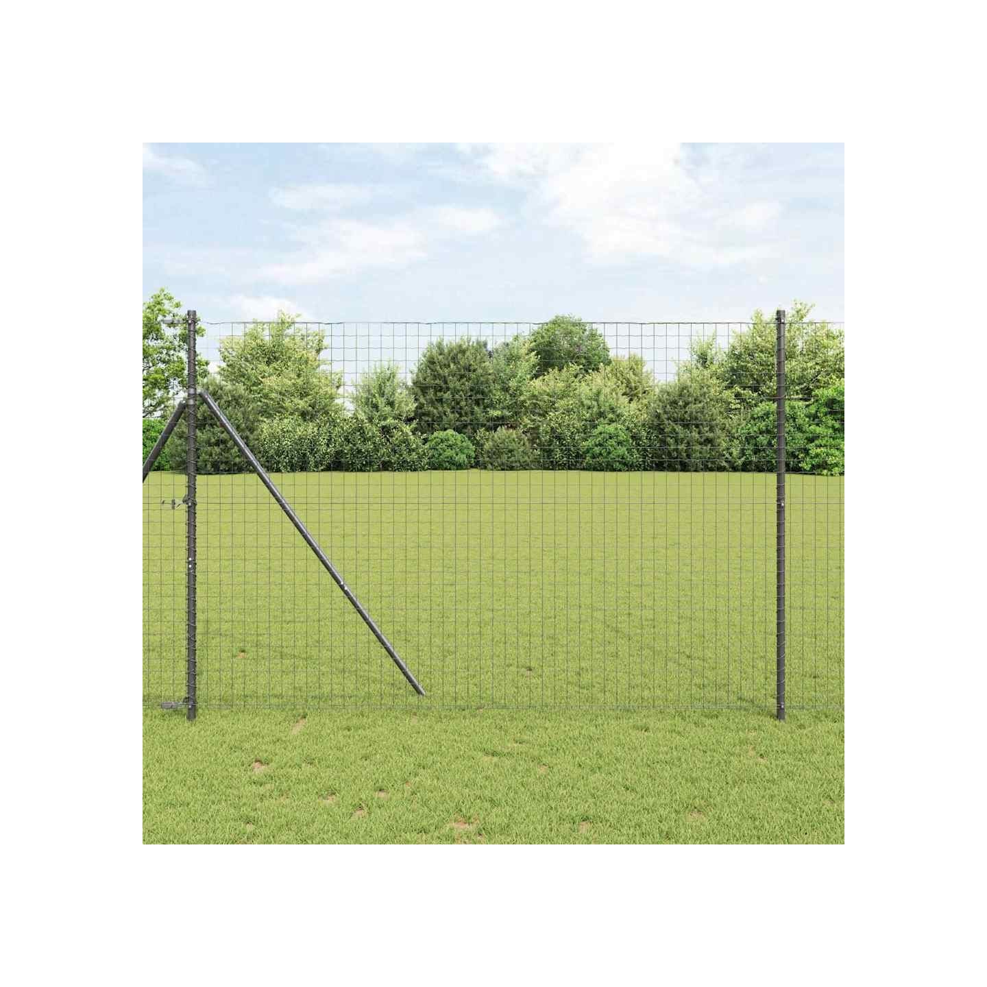Poteau de clôture enchâssé 7 pc Gris Acier enduit de poudre