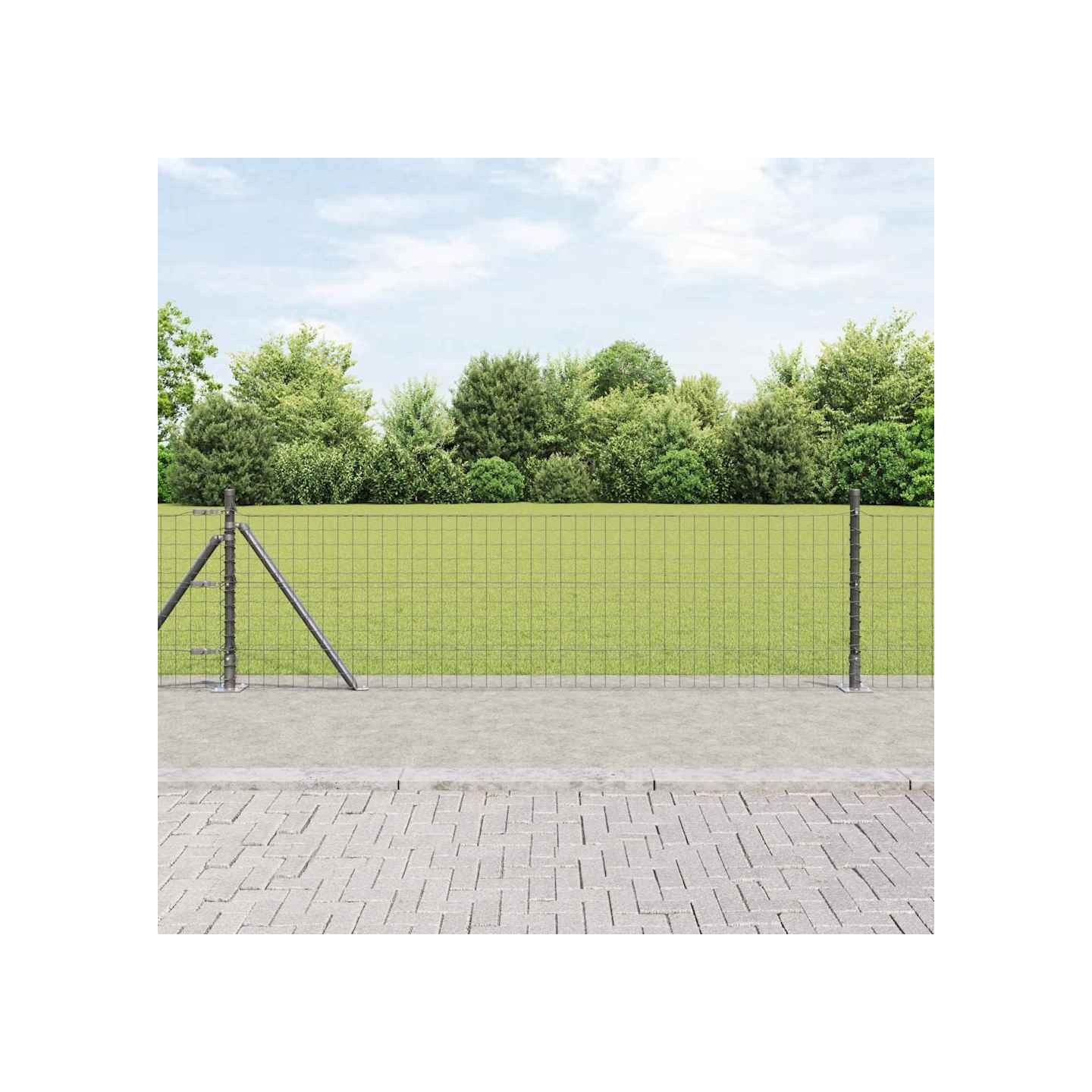 Poteau de clôture avec base en béton 7 pc Gris