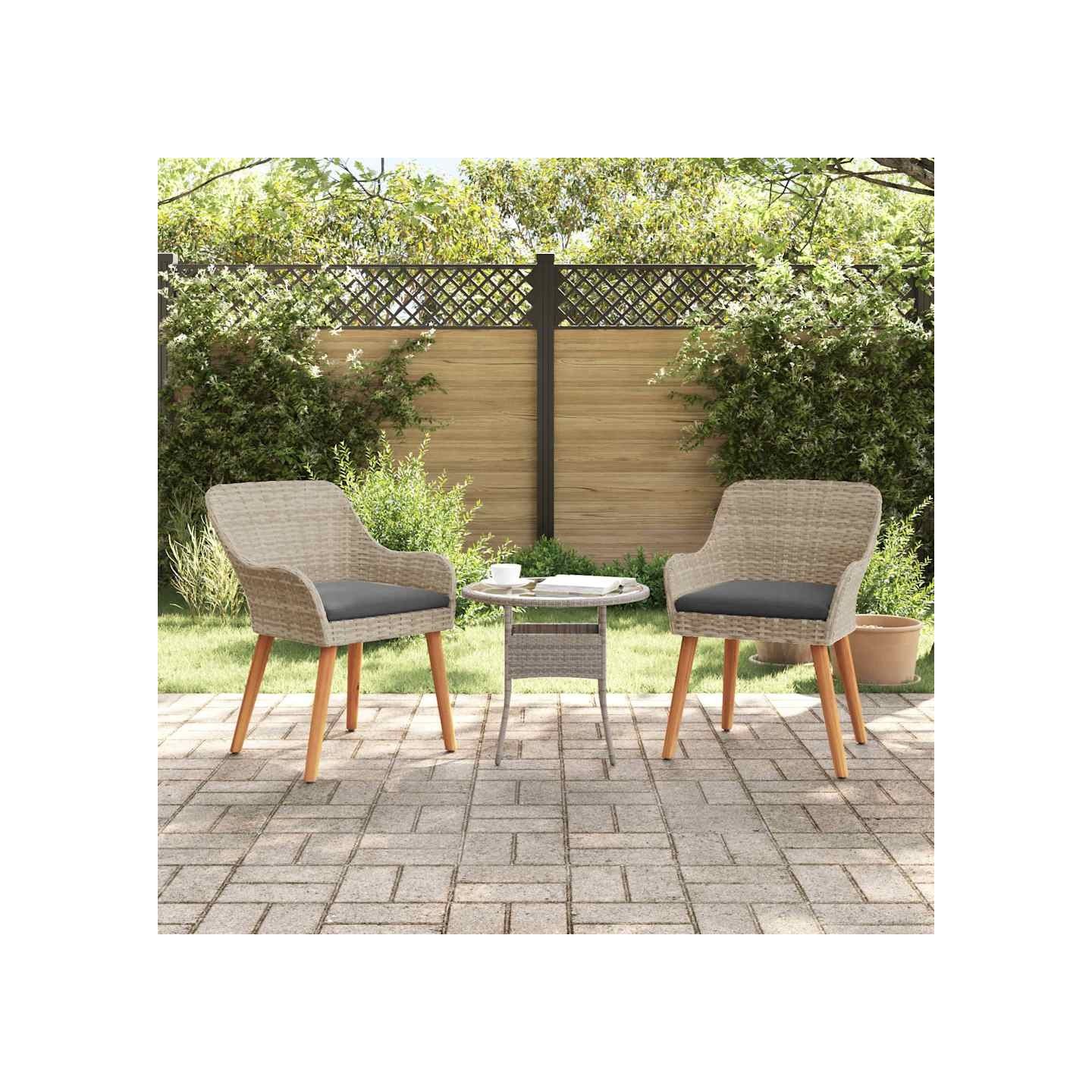 Chaise de jardin 2 pc Gris clair polyrotin