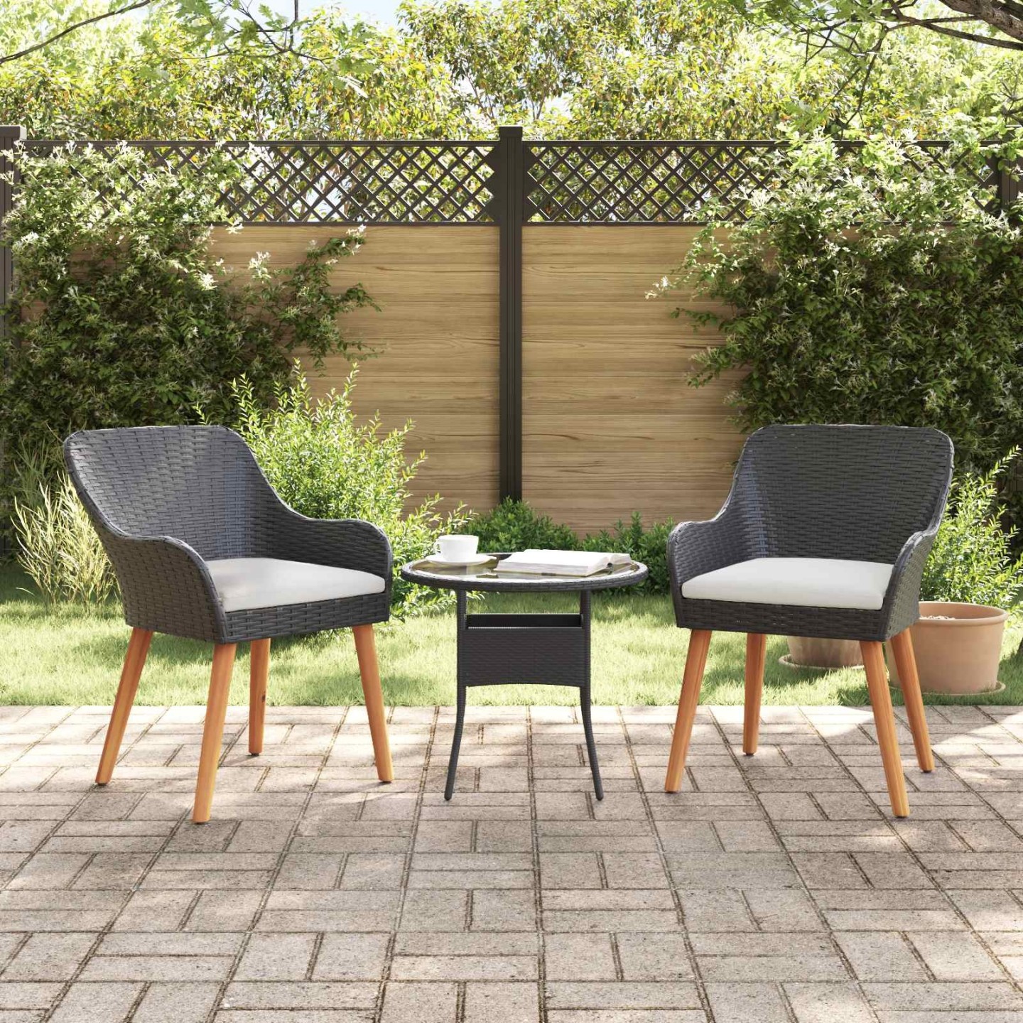Chaise de jardin 2 pc Noir polyrotin