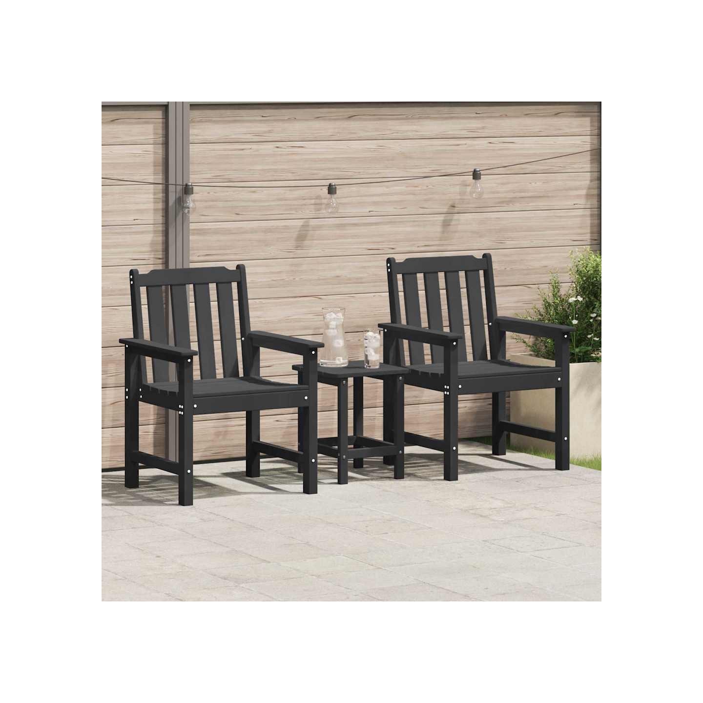 Chaise de jardin. 2 pc Noir HDPE