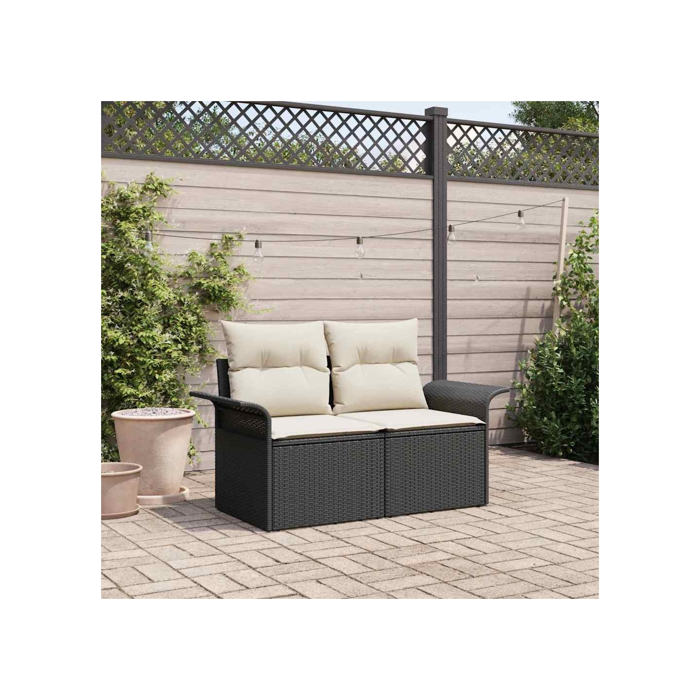 Canapé de jardin avec coussin Noir 141 x 62 x 69 cm polyrotin