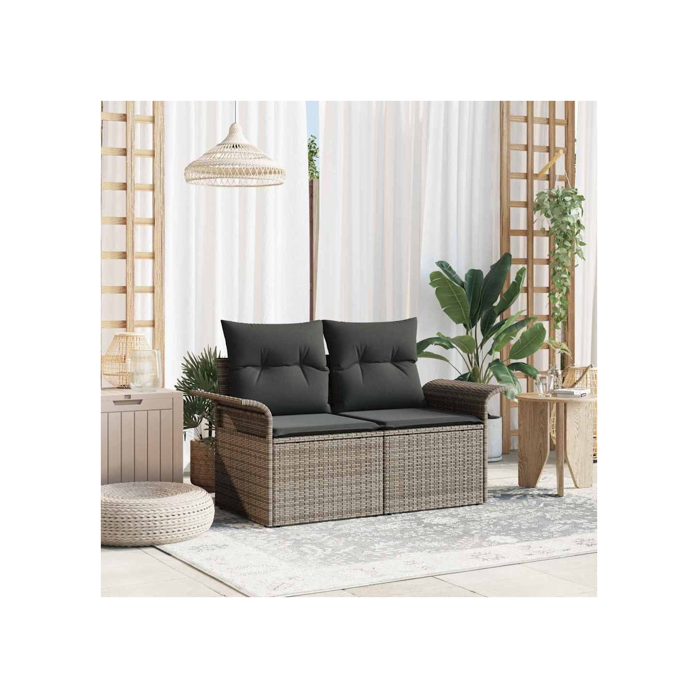 Canapé de jardin avec coussin Gris 141 x 62 x 69 cm polyrotin