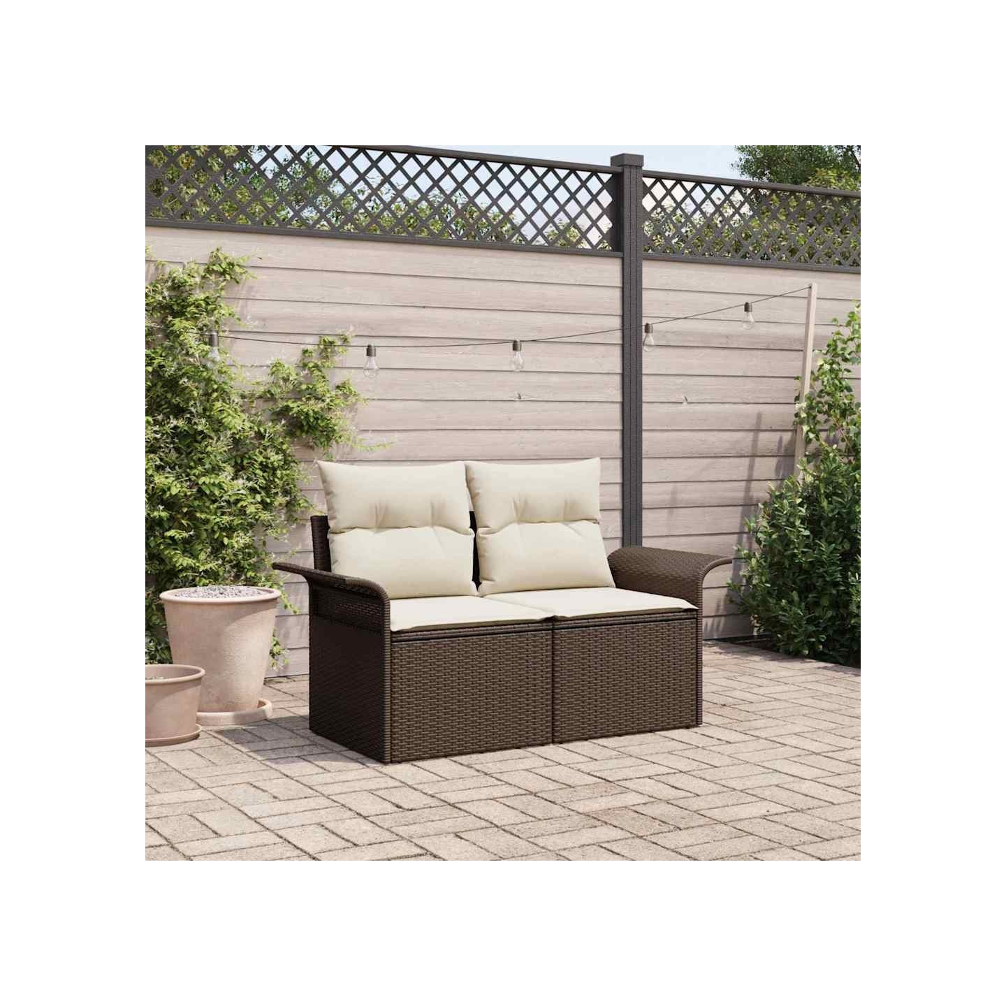 Canapé de jardin avec coussin Marron 141 x 62 x 69 cm polyrotin