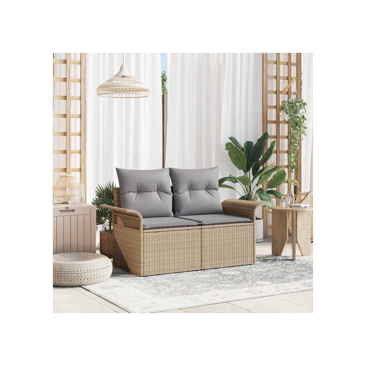 Canapé de jardin avec coussin Beige 141 x 62 x 69 cm polyrotin