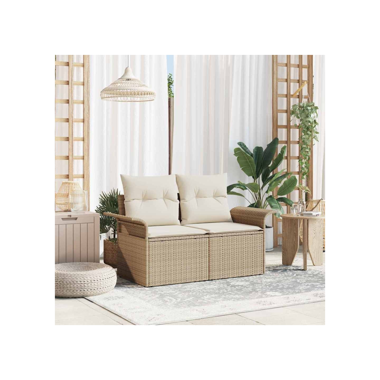 Canapé de jardin avec coussin Beige 141 x 62 x 69 cm polyrotin