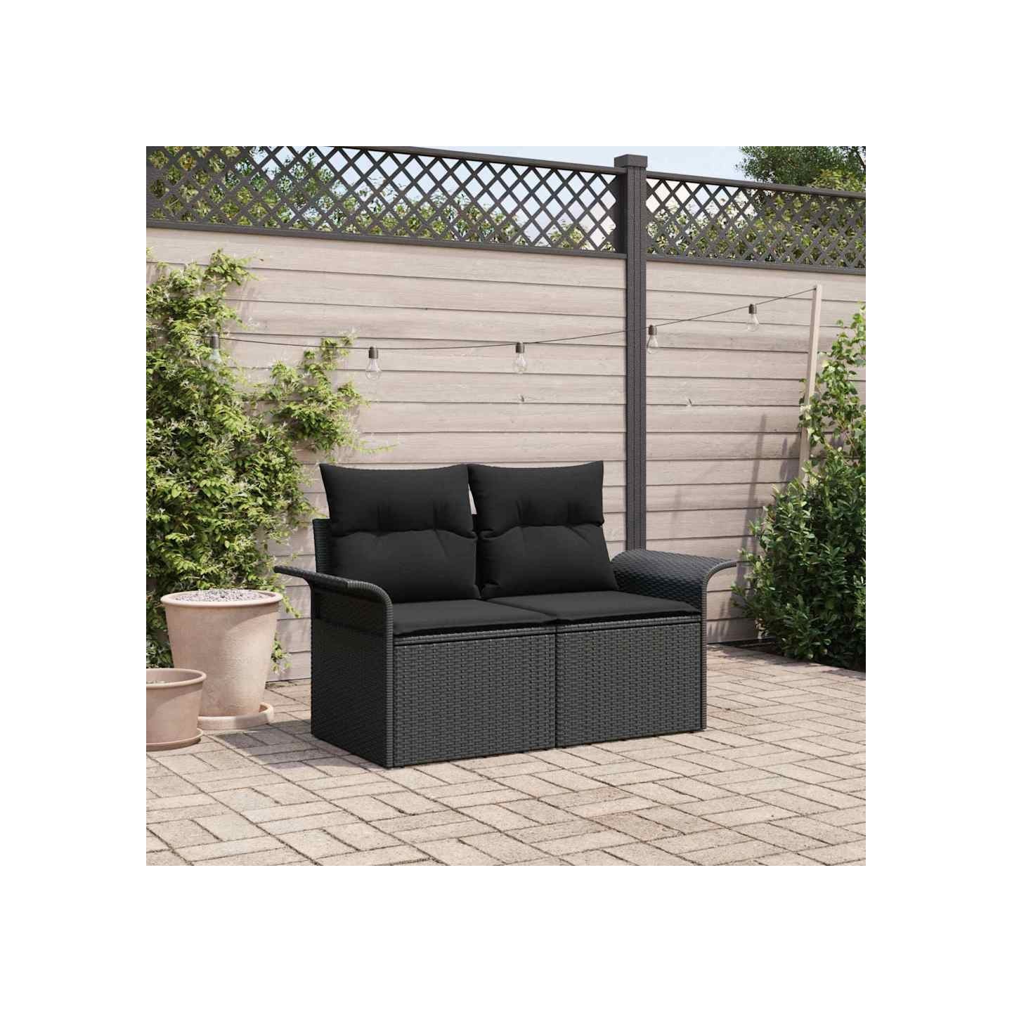 Canapé de jardin avec coussin Noir 141 x 62 x 69 cm polyrotin