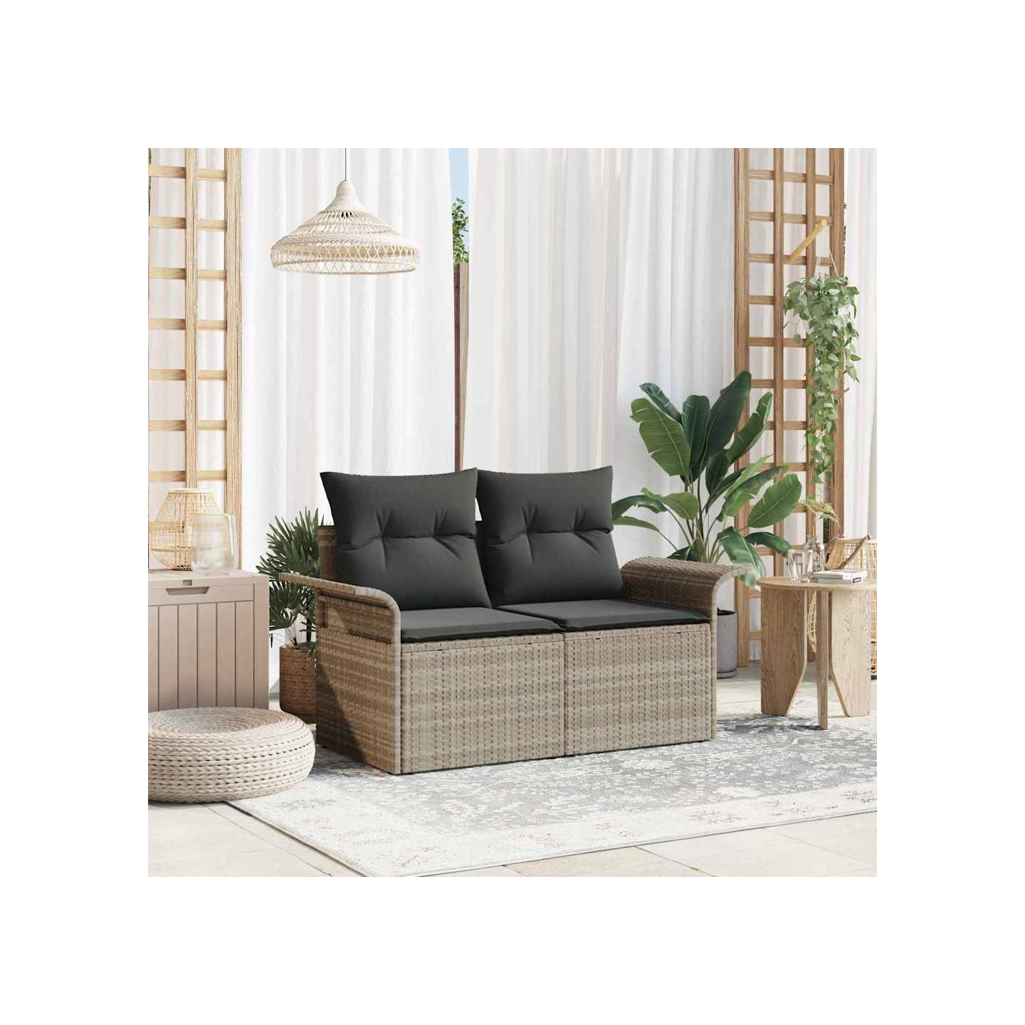 Canapé de jardin Gris clair 141 x 62 x 69 cm polyrotin