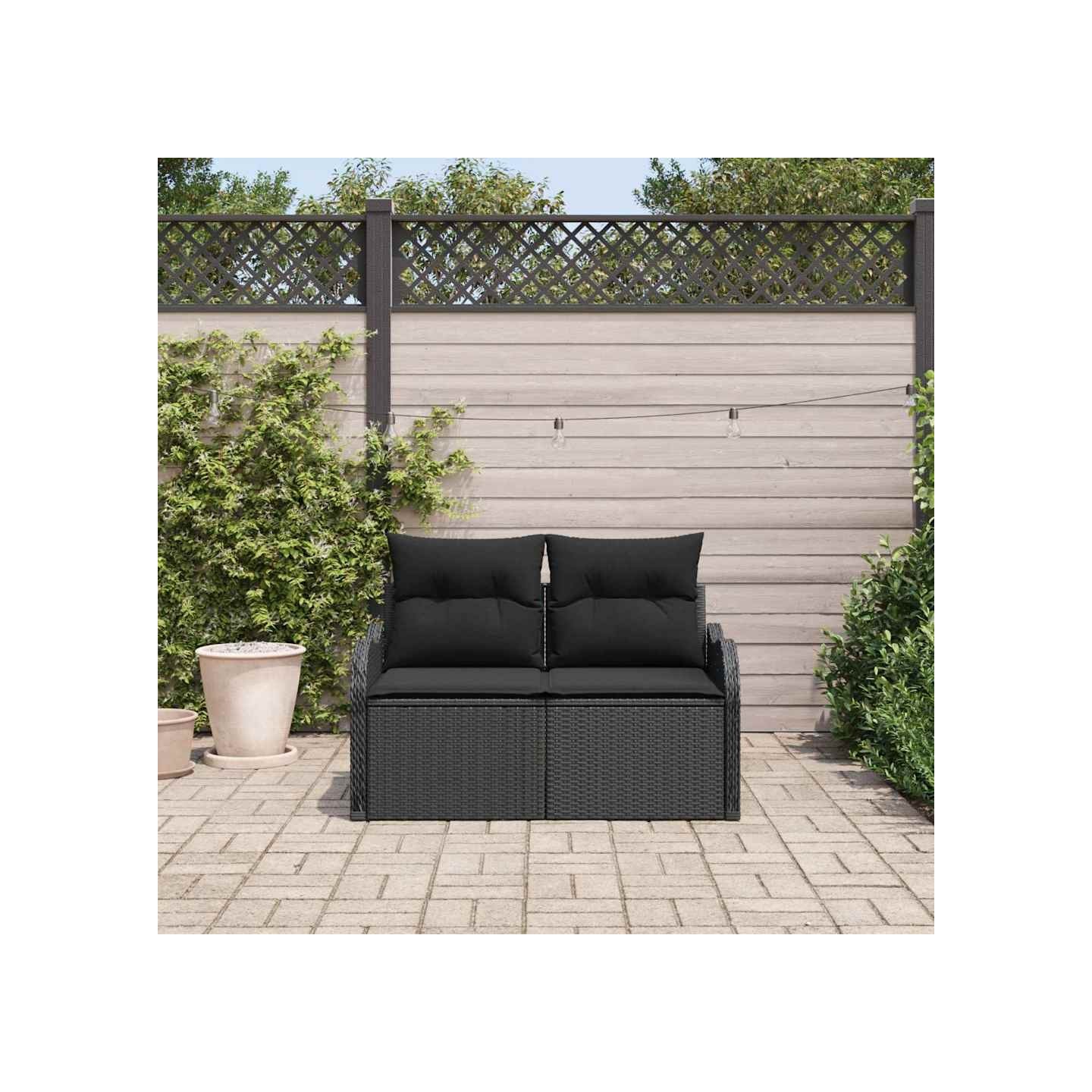 Canapé de jardin avec coussin Noir 121 x 62 x 69cm polyrotin