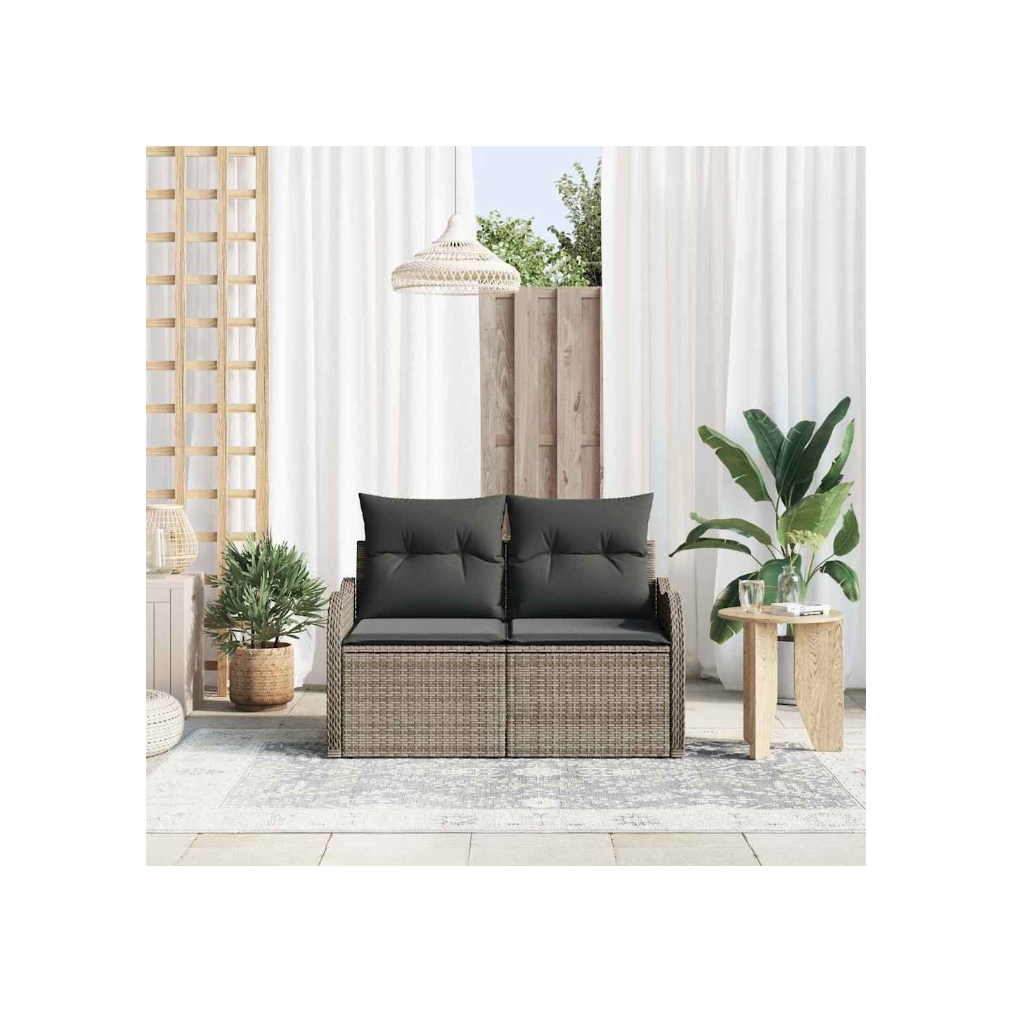 Canapé de jardin avec coussin Gris 121 x 62 x 69cm polyrotin
