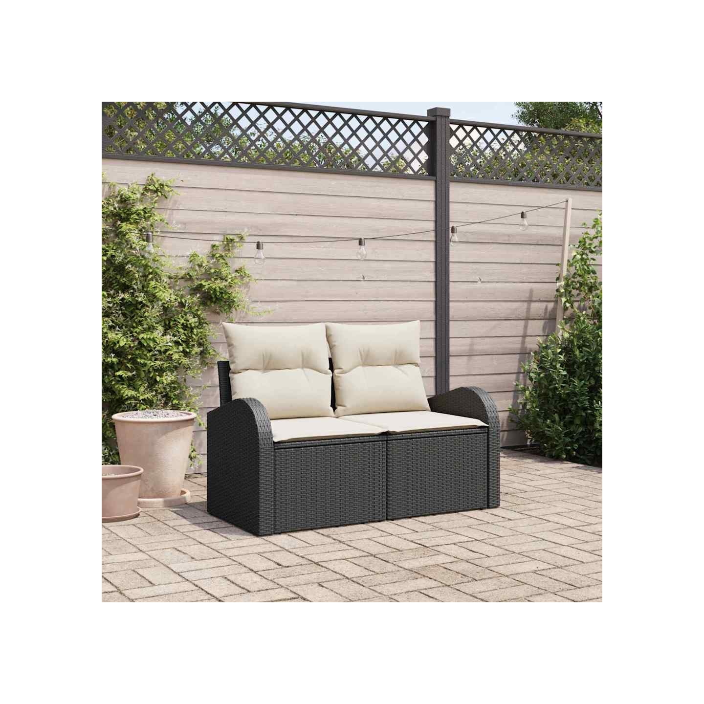 Canapé de jardin avec coussin Noir 124 x 62 x 69cm polyrotin