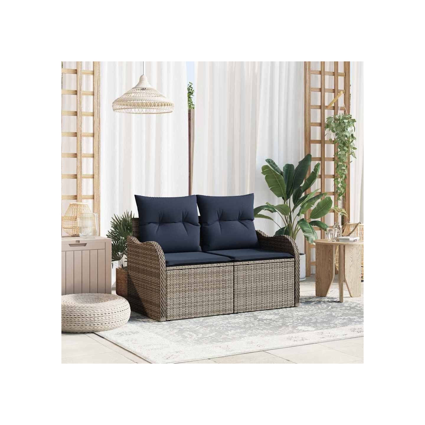 Canapé de jardin avec coussin 121 x 62 x 69 cm polyrotin