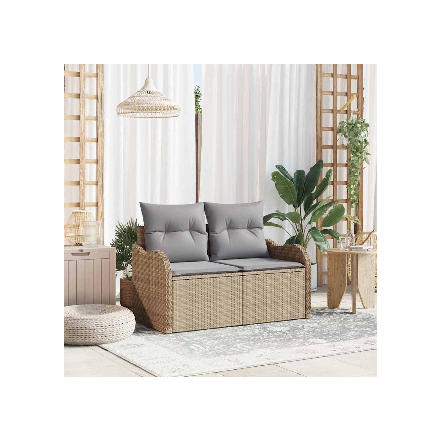 Canapé de jardin avec coussin Beige 121 x 62 x 69cm polyrotin
