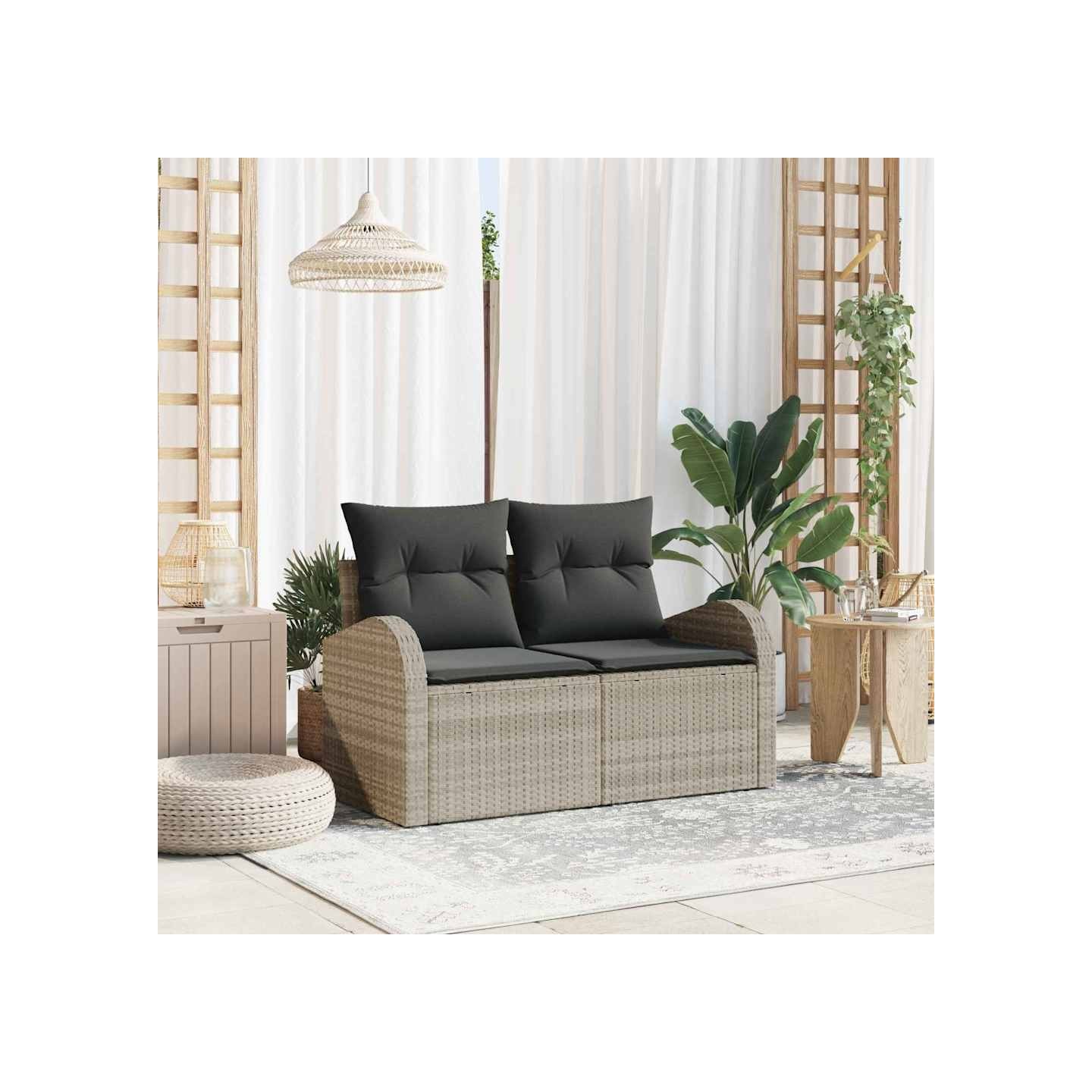 Canapé de jardin Gris clair 124 x 62 x 69cm polyrotin