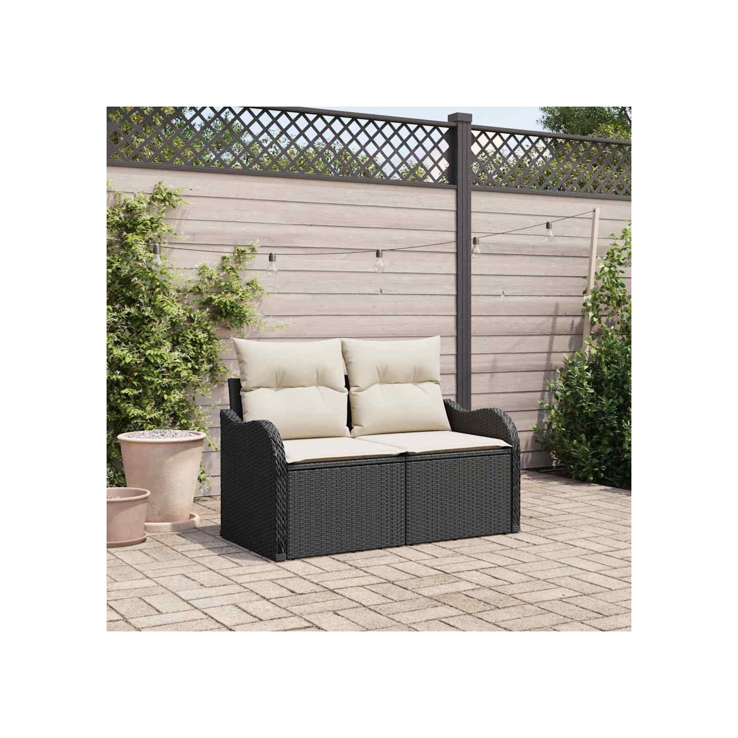 Canapé de jardin avec coussin Noir 121 x 62 x 69cm polyrotin