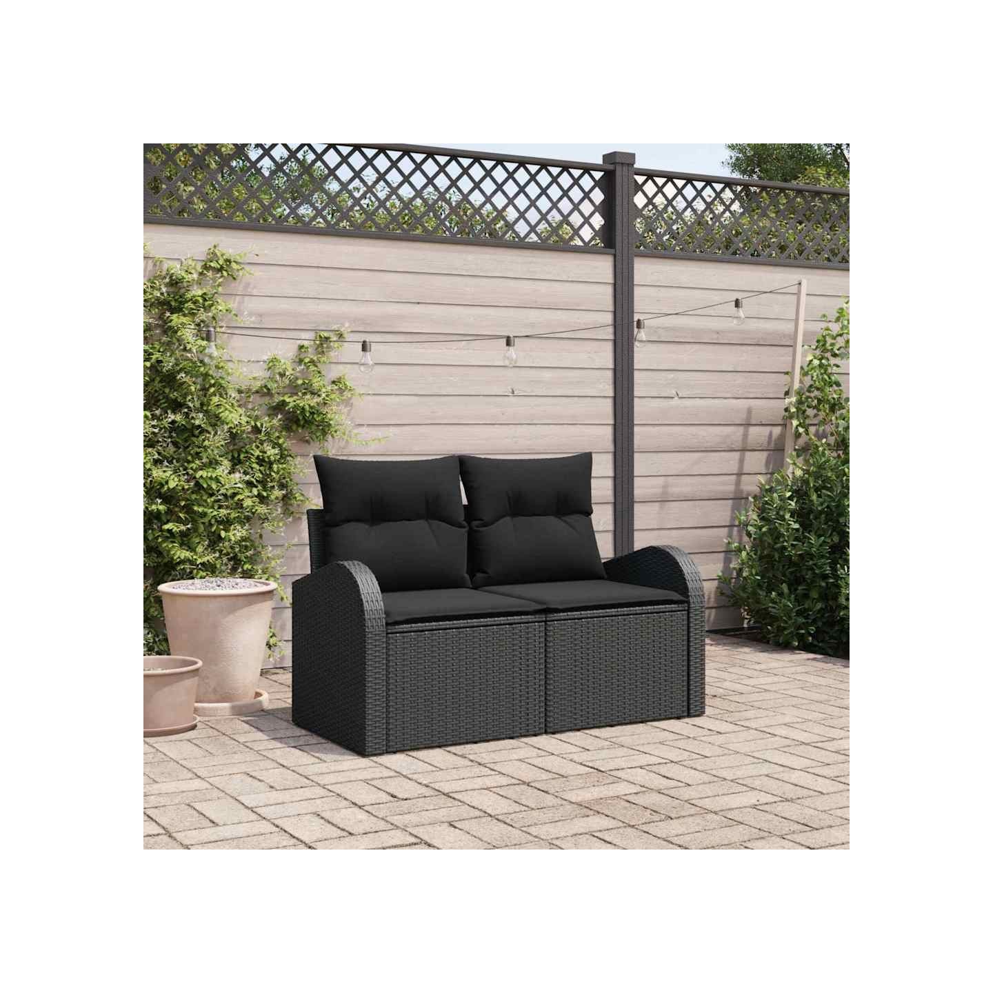 Canapé de jardin avec coussin Noir 124 x 62 x 69cm polyrotin