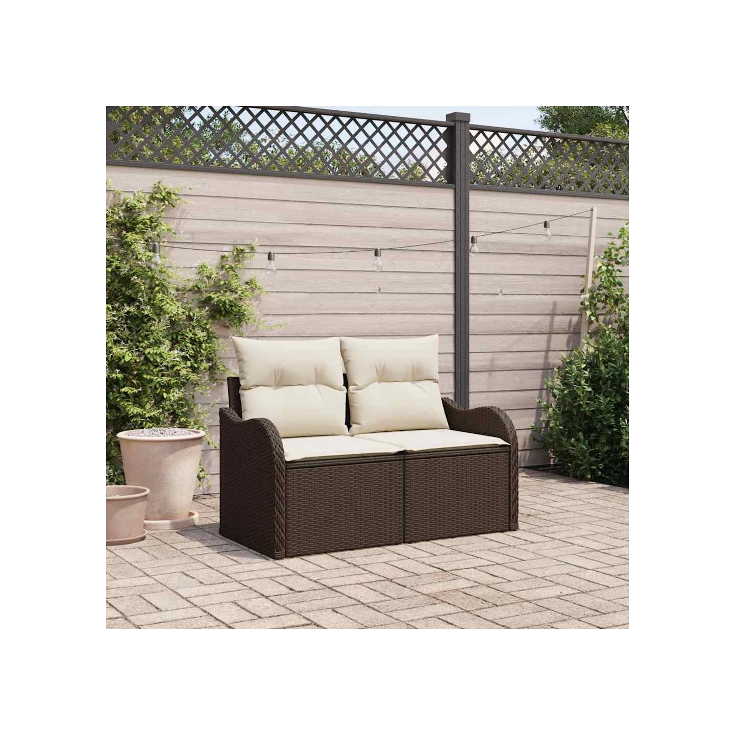 Canapé de jardin avec coussin Marron 121 x 62 x 69cm polyrotin