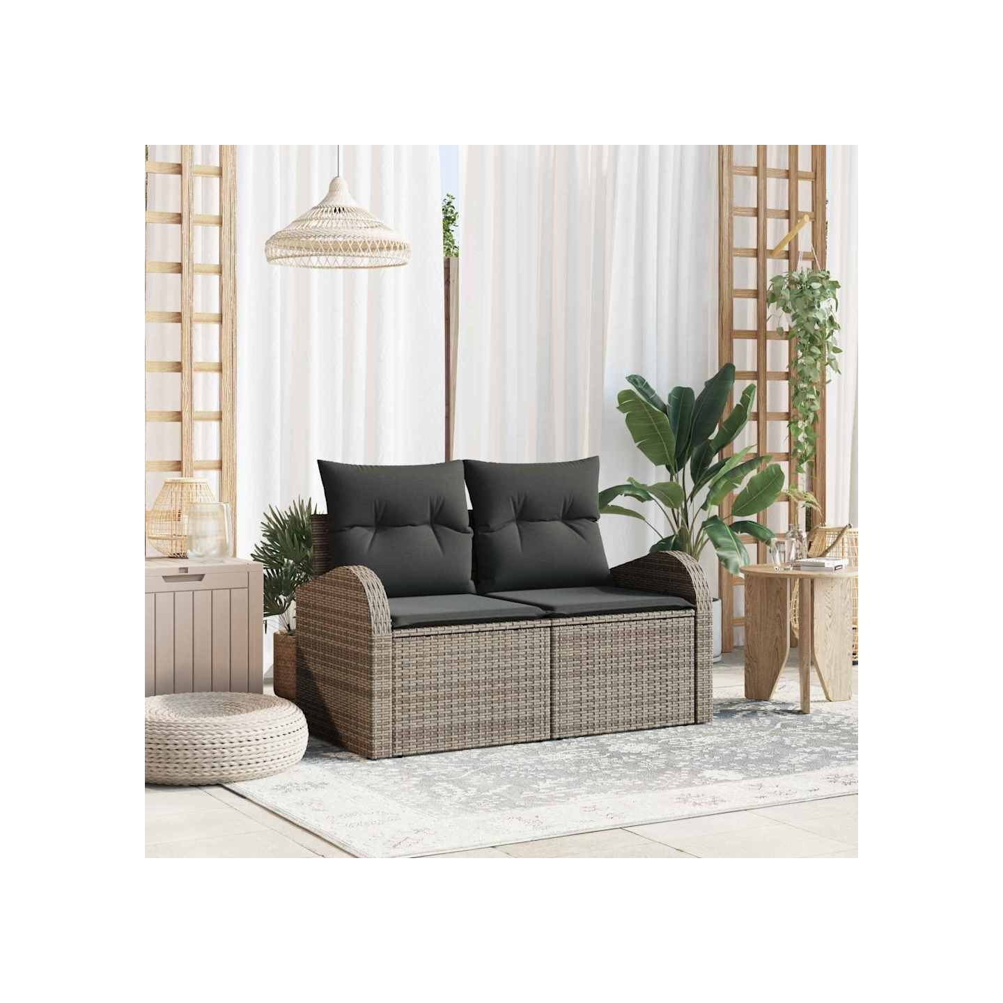 Canapé de jardin avec coussin Gris 124 x 62 x 69cm polyrotin