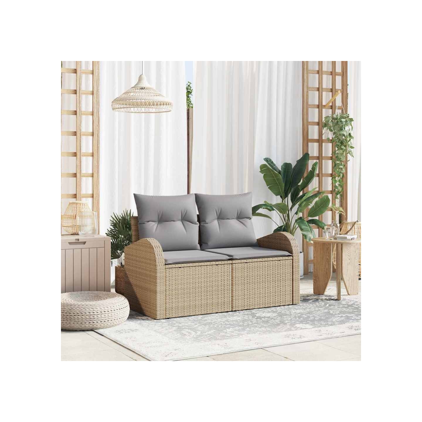 Canapé de jardin avec coussin Beige 124 x 62 x 69cm polyrotin