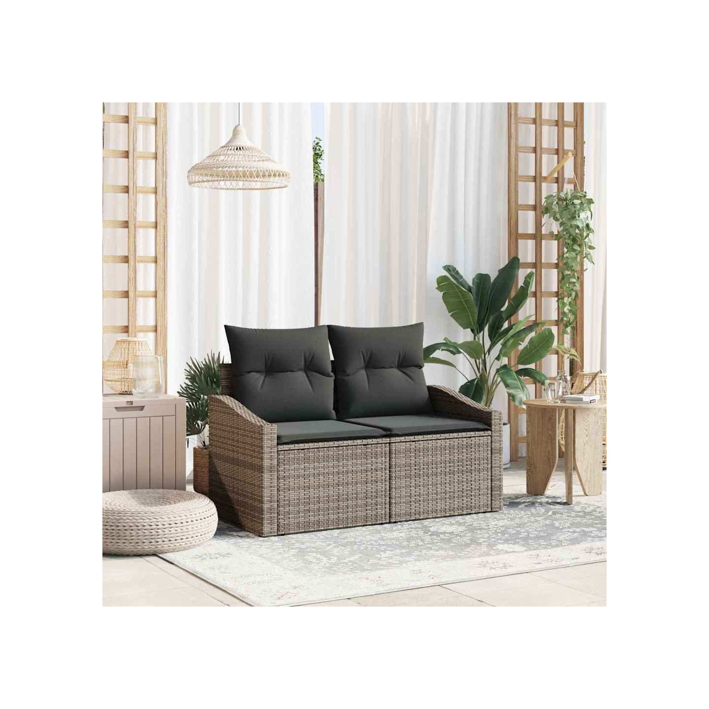 Canapé de jardin avec coussin 123 x 62 x 69 cm polyrotin