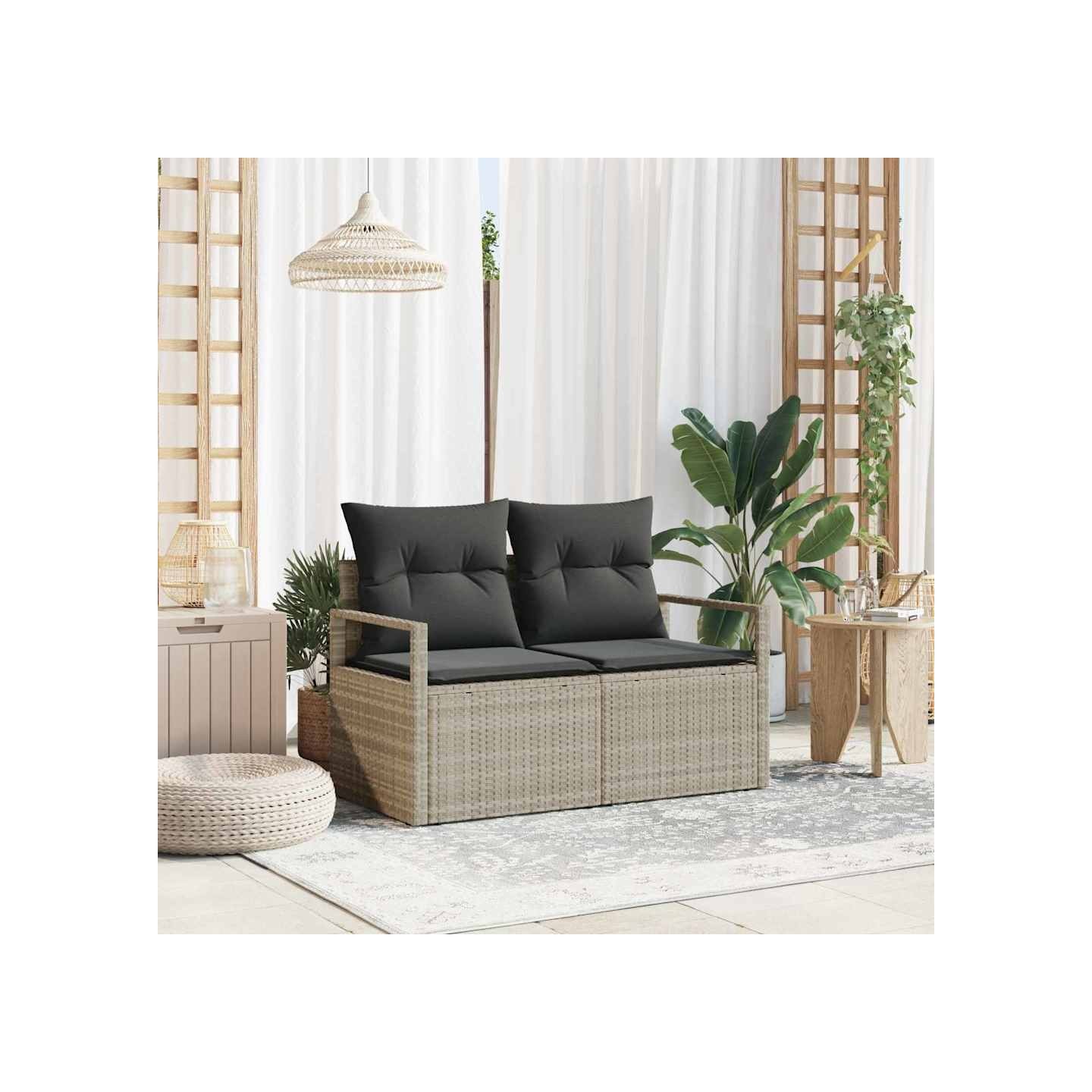 Canapé de jardin avec coussin 120 x 62 x 69 cm polyrotin
