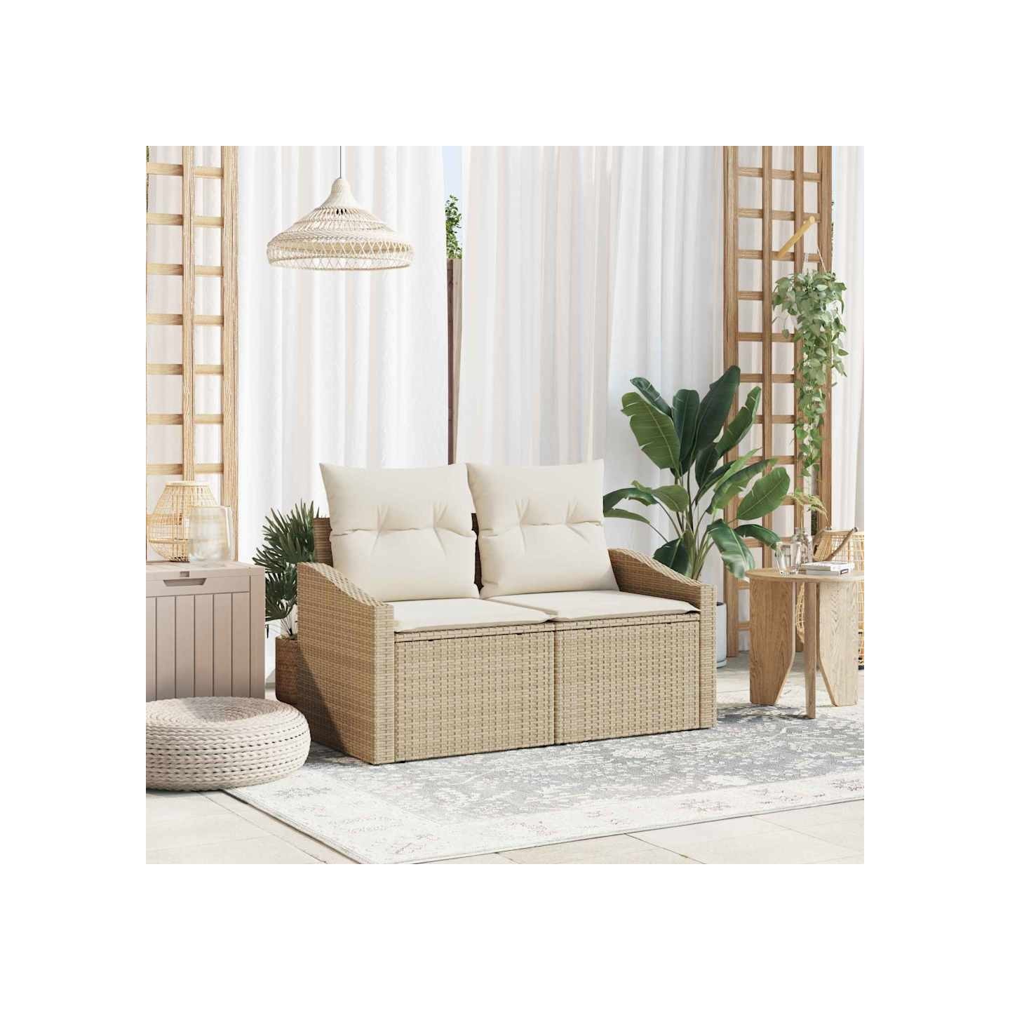 Canapé de jardin avec coussin 123 x 62 x 69 cm polyrotin