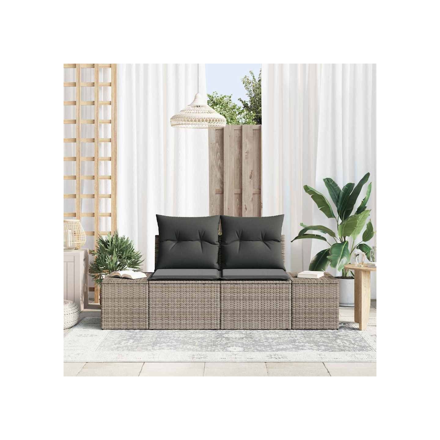 Canapé de jardin avec coussin Gris 184 x 62 x 69 cm polyrotin