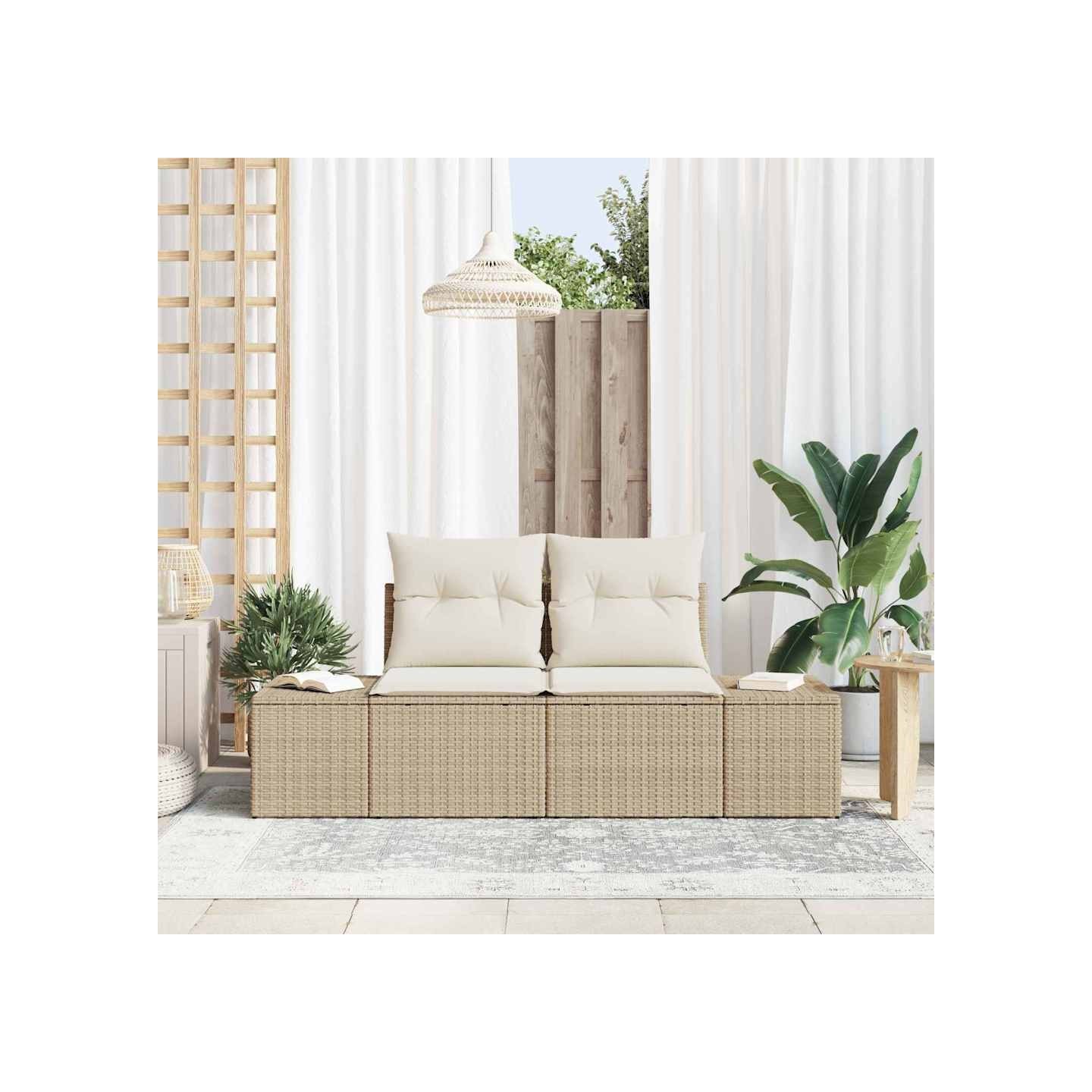 Canapé de jardin avec coussin Beige 184 x 62 x 69 cm polyrotin