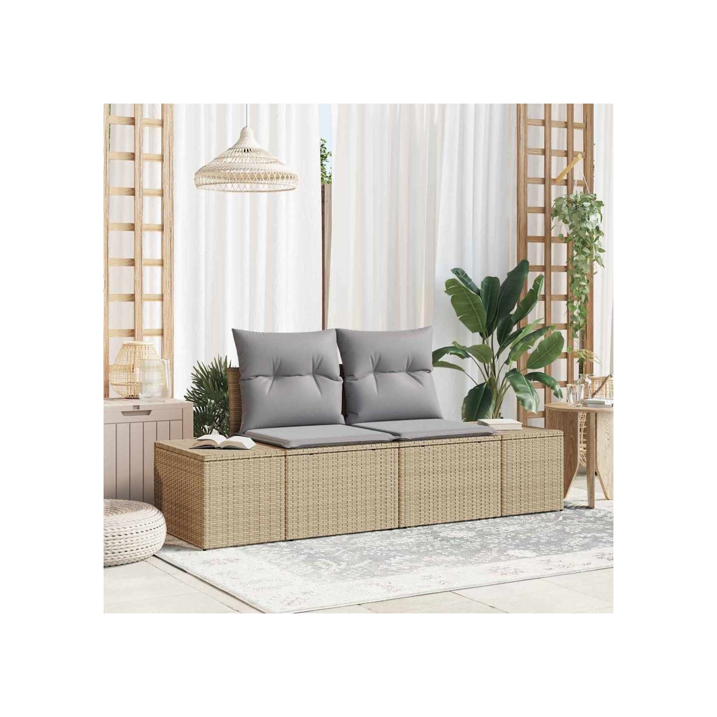 Canapé de jardin avec coussin Beige 184 x 62 x 69 cm polyrotin