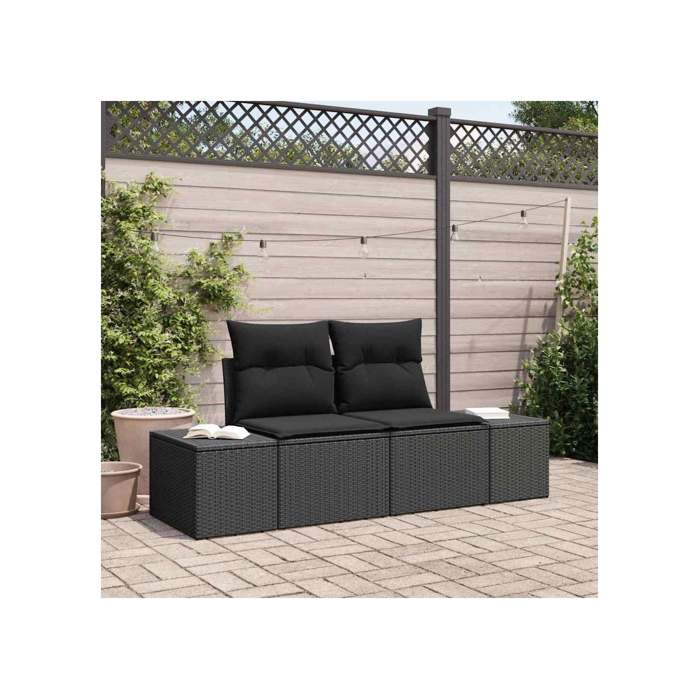 Canapé de jardin avec coussin Noir 184 x 62 x 69 cm polyrotin