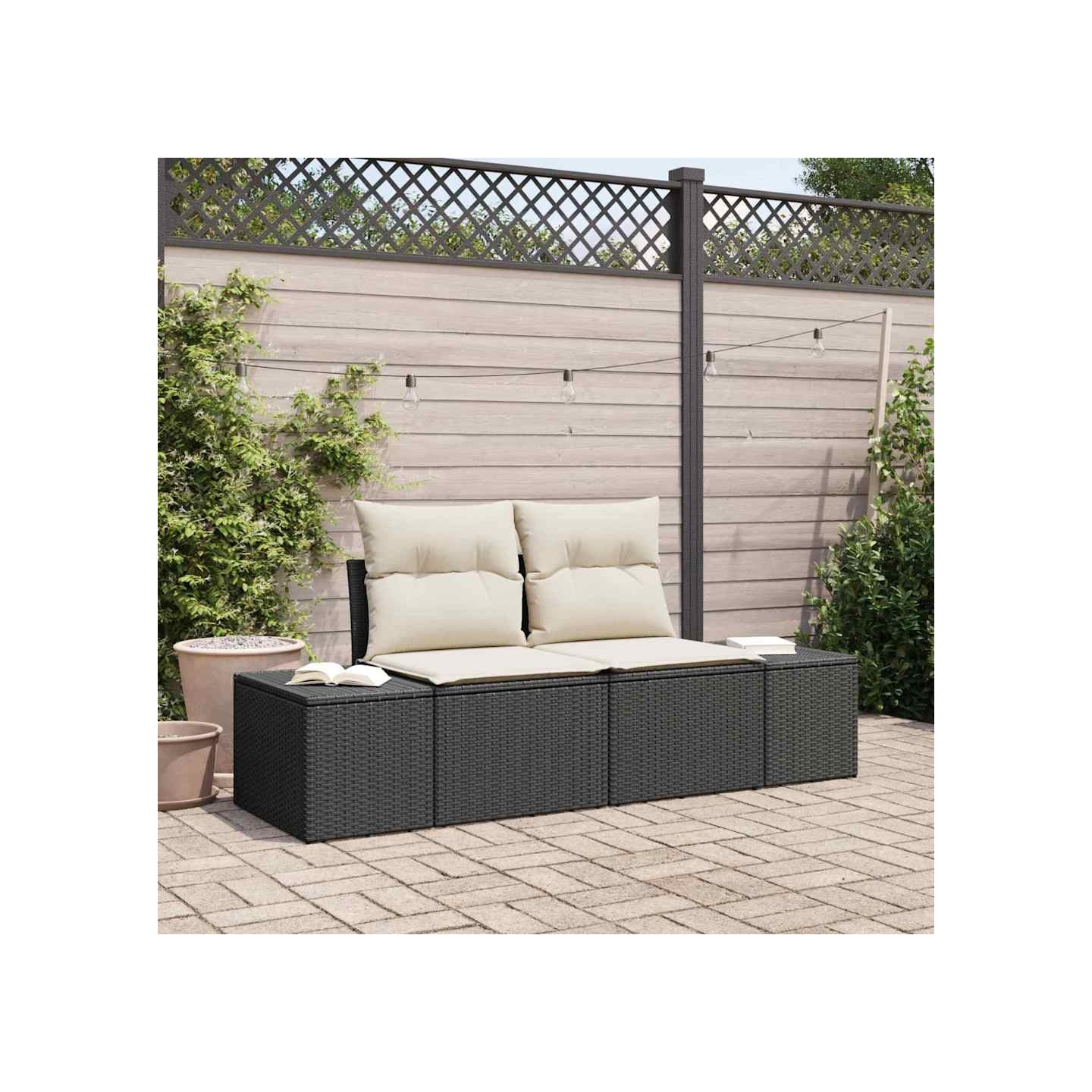 Canapé de jardin avec coussin Noir 184 x 62 x 69 cm polyrotin