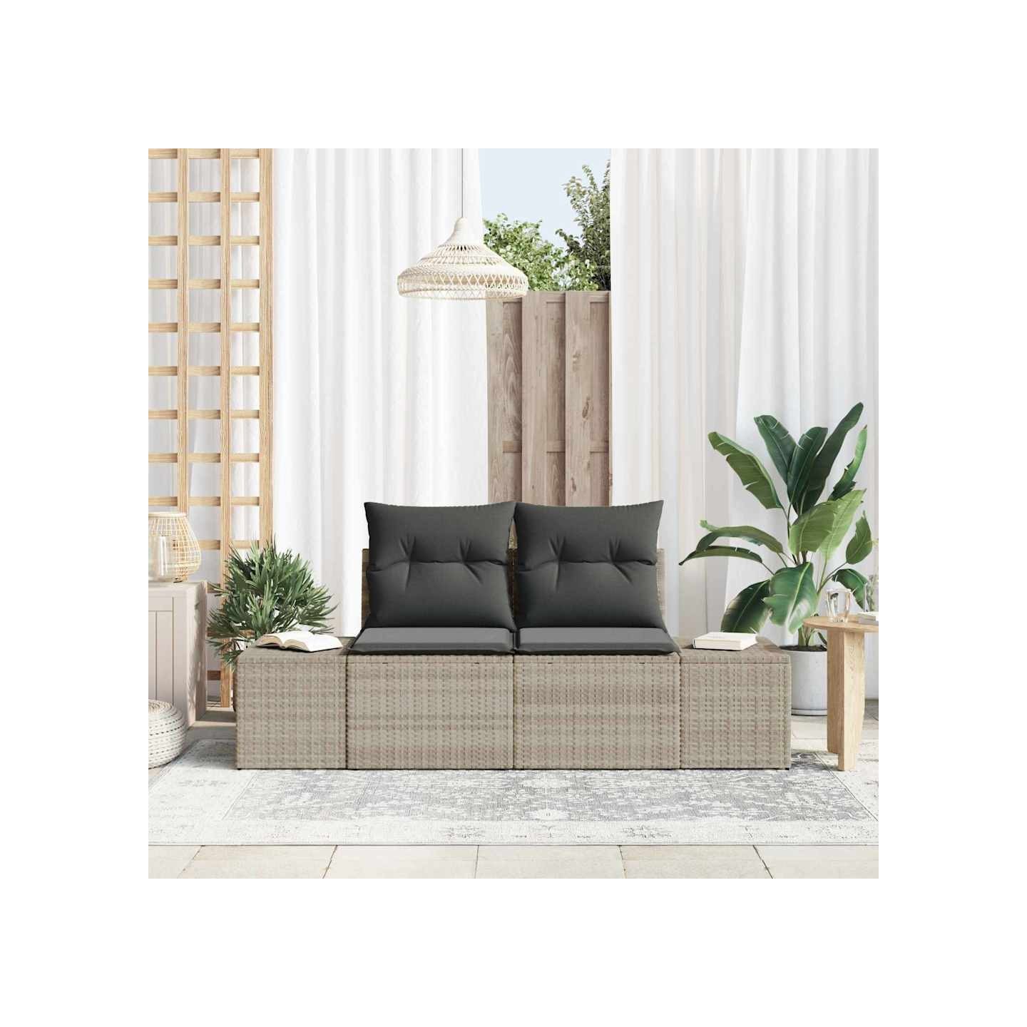 Canapé de jardin avec coussin Gris 184 x 62 x 69 cm polyrotin