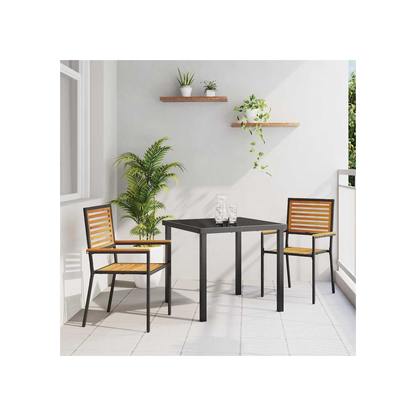 Chaises empilables de jardin 2 pc Marron et Noir