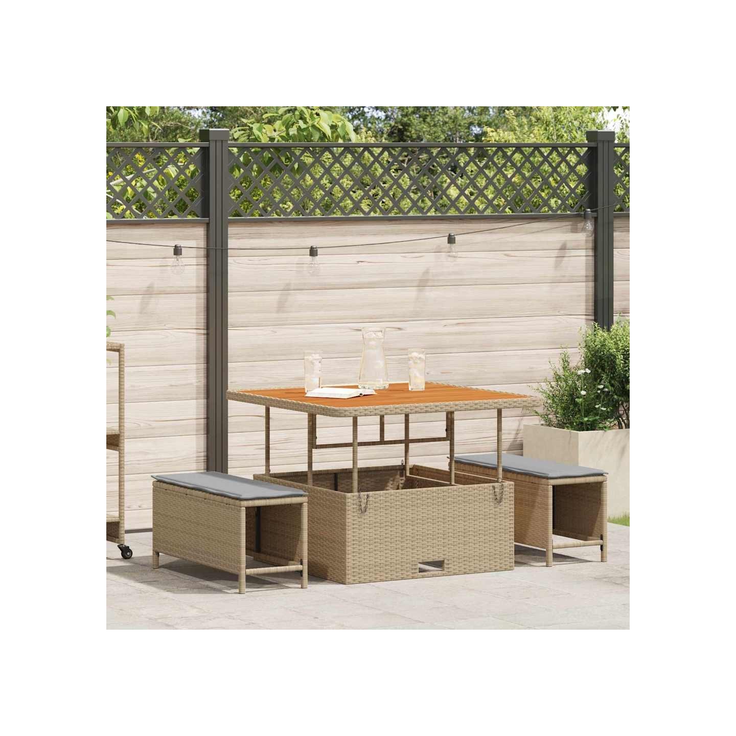 Ensemble de salle à manger pour jardin 3 pc Beige polyrotin