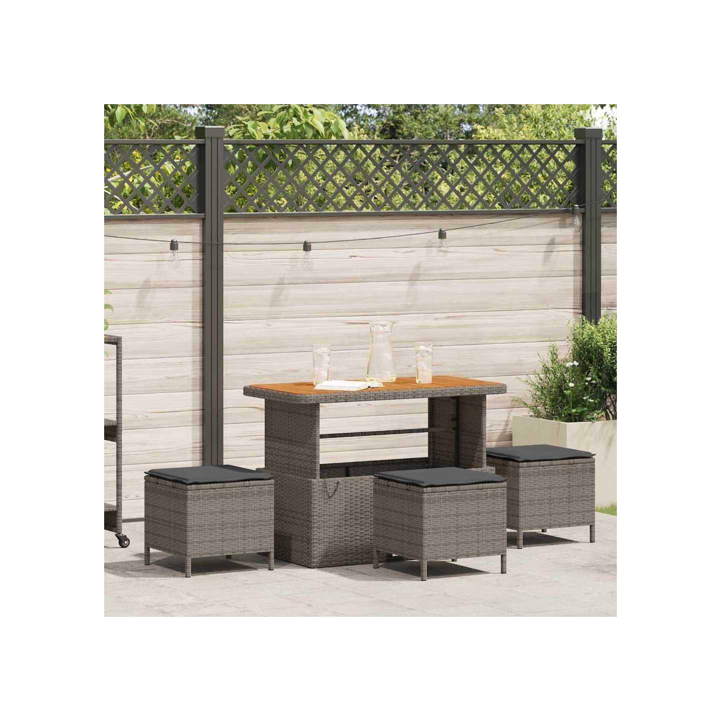 Ensemble de salle à manger pour jardin 4 pc Gris polyrotin