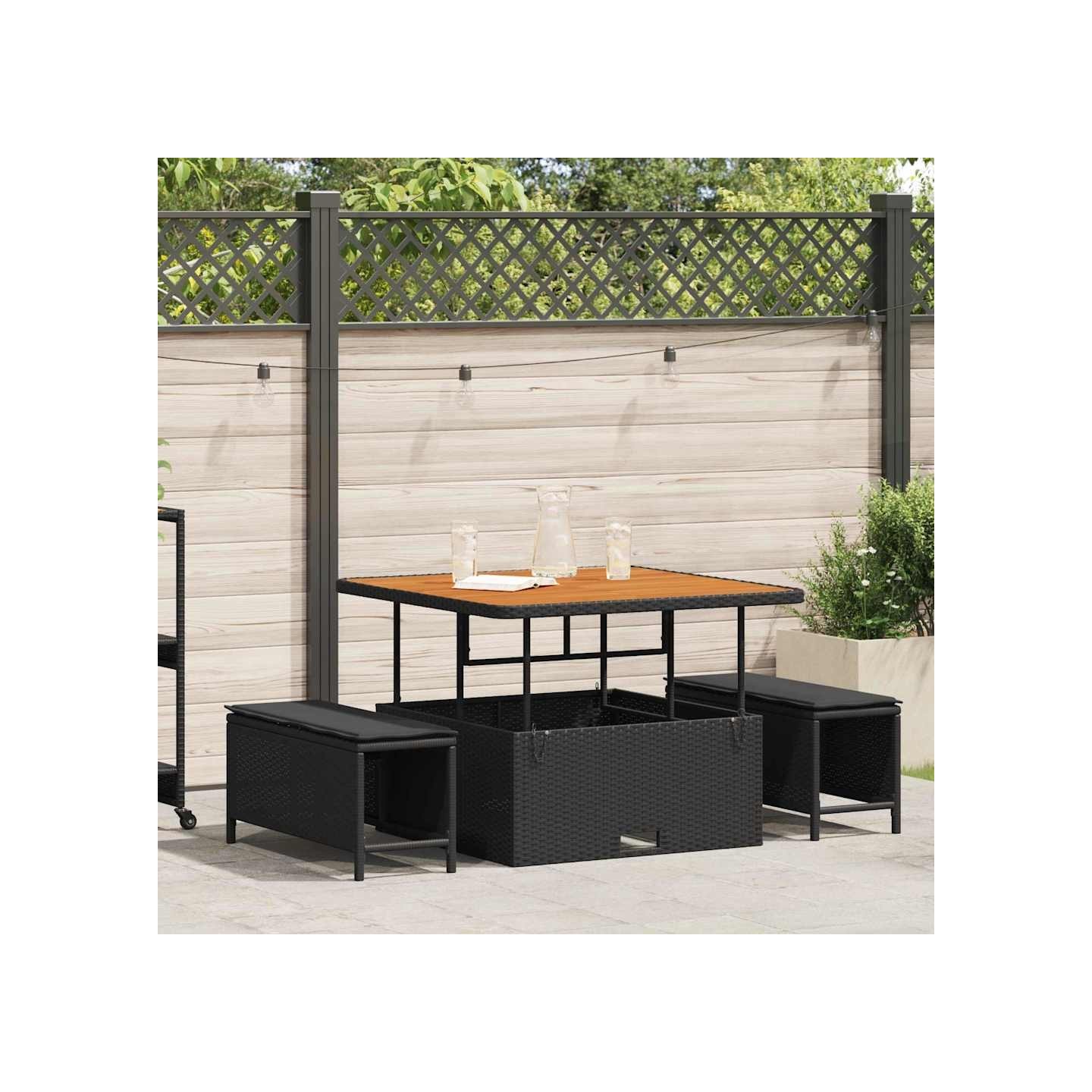 Ensemble de salle à manger pour jardin 3 pc Noir polyrotin