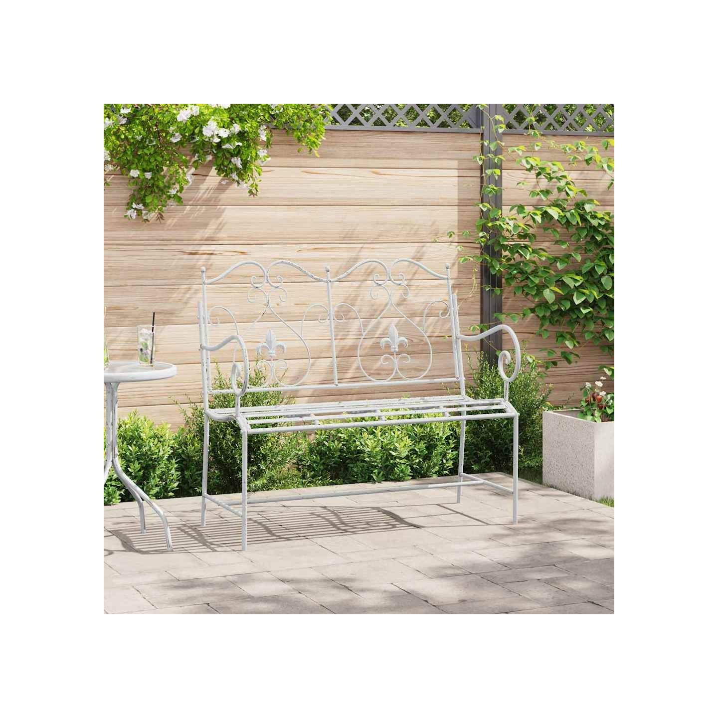 Banc de jardin 2 -Seater 104 x 54 x 93 cm Acier Blanc antique