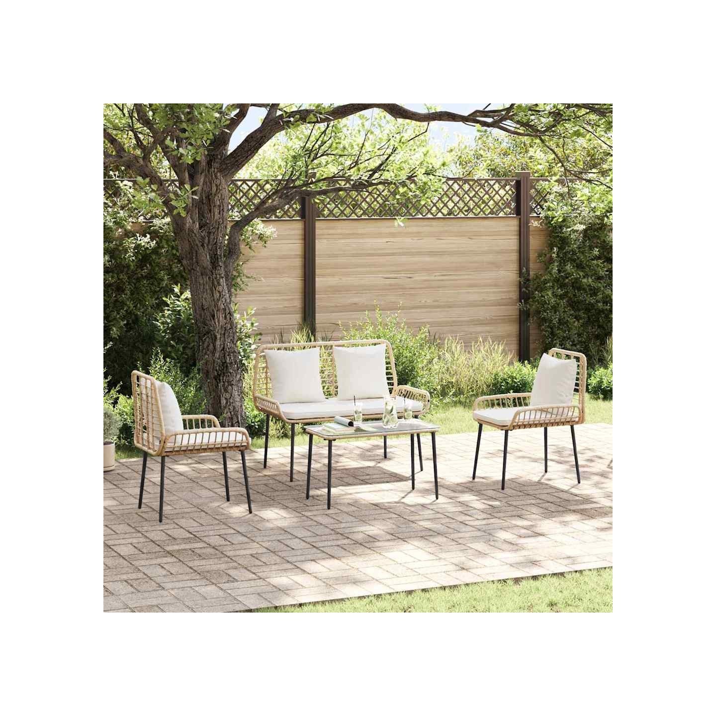 Ensemble de salle à manger pour jardin 3 pc Marron et Crème