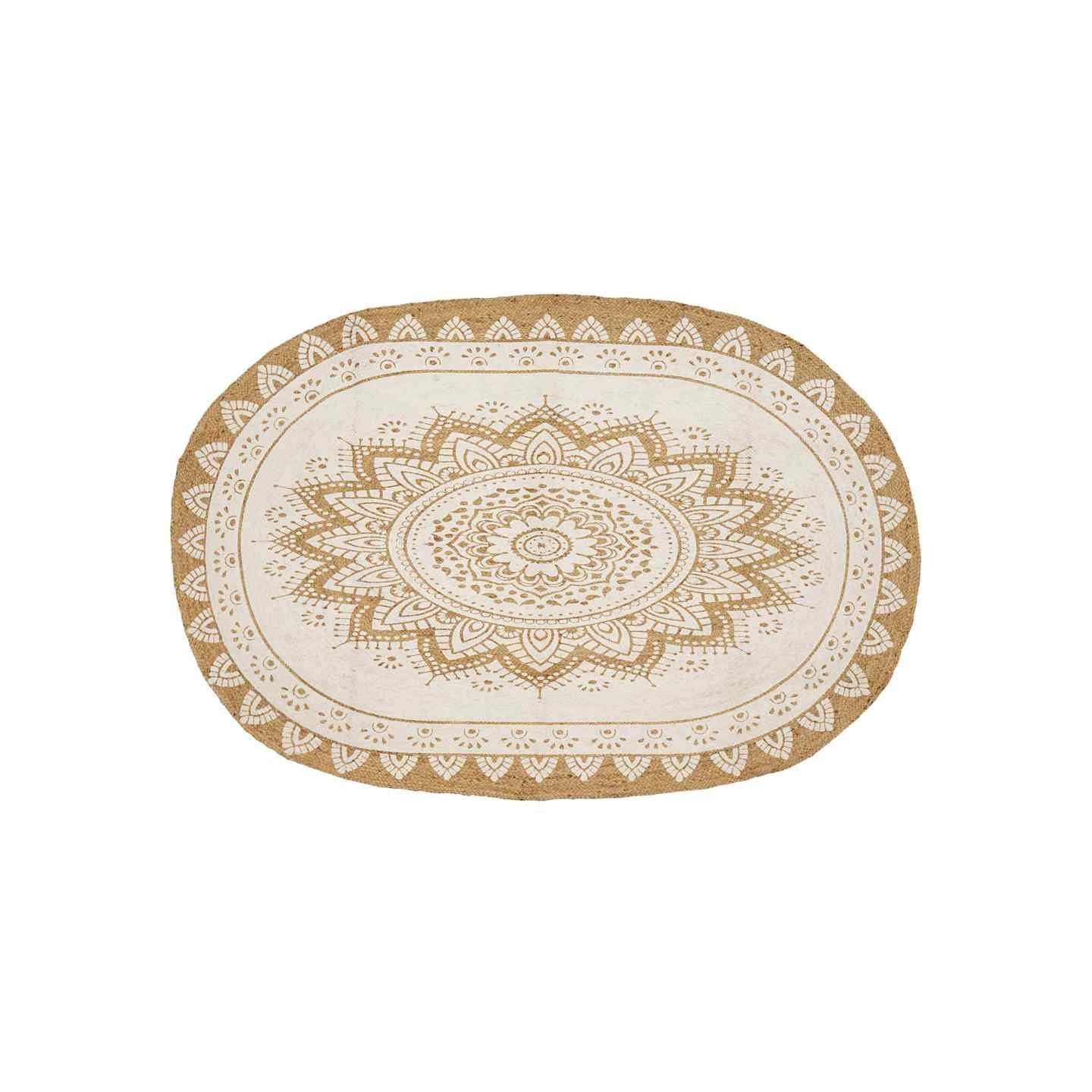 Tapis de zone Naturel avec impression blanche Floral