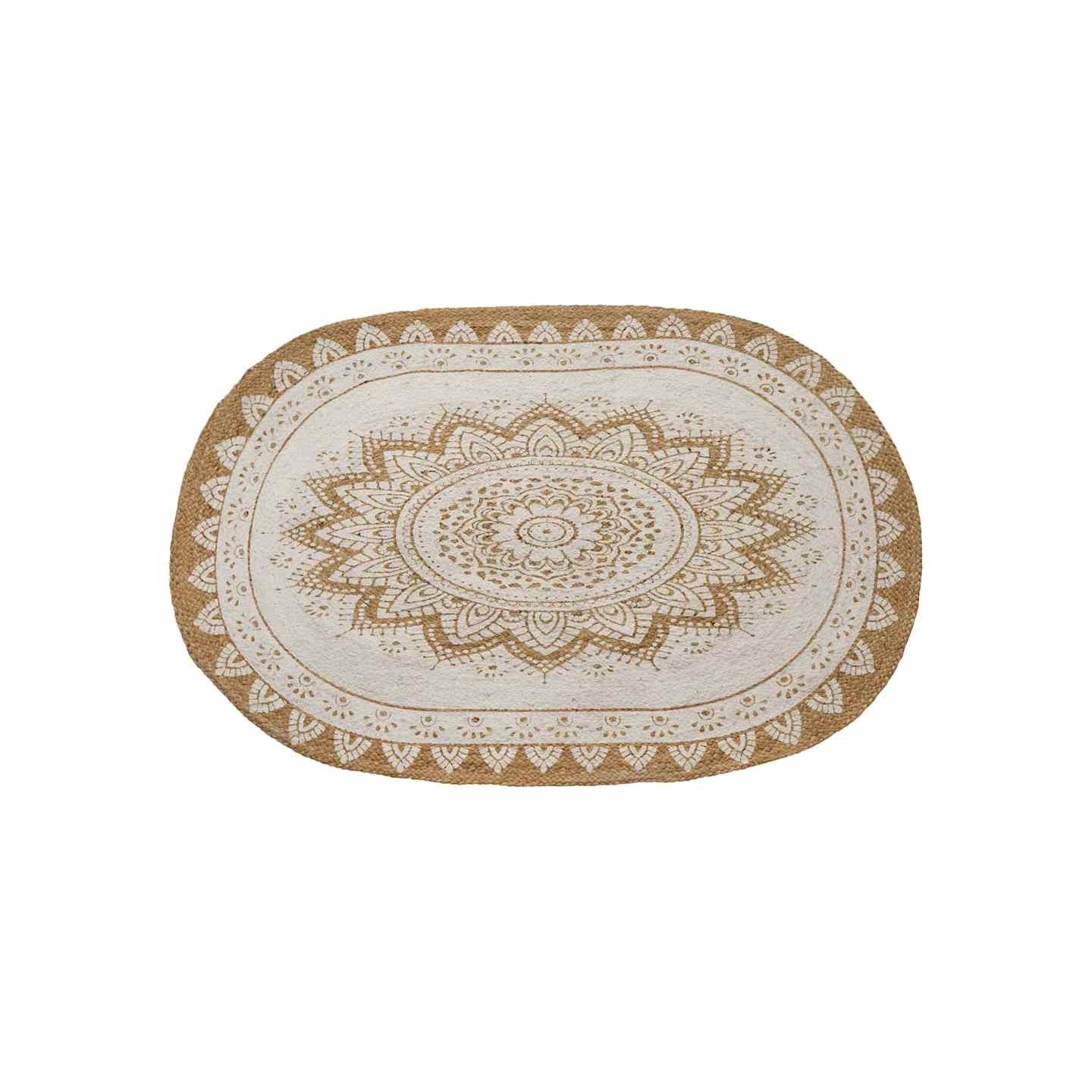 Tapis de zone Naturel avec impression blanche Floral