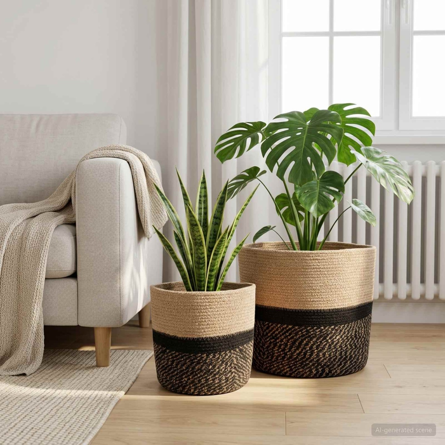 Ensemble de Pots à Plantes 2 pc Naturel et noir Ø 28 x 28 cm