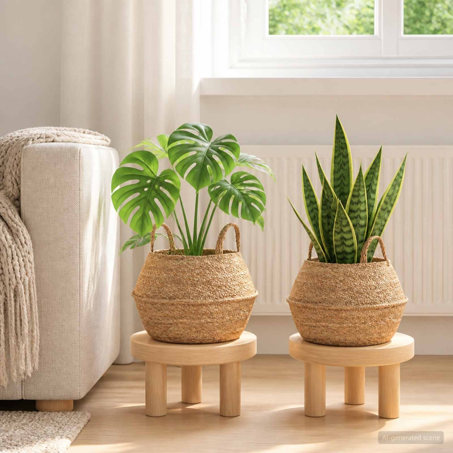 Pot de plante avec poignées 2 pc Naturel Ø 32 x 32 cm