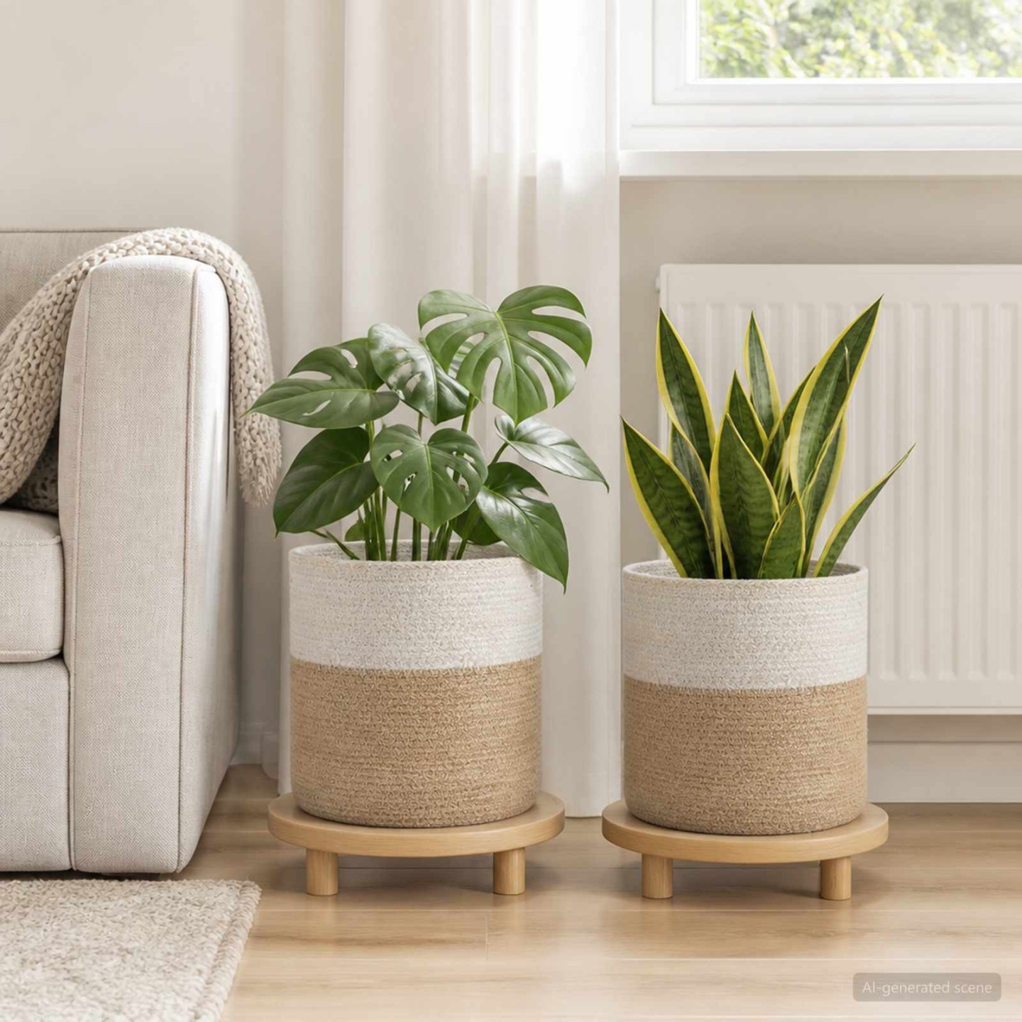 Ensemble de Pots à Plantes 2 pc Naturel et Blanc Ø 28 x 28 cm