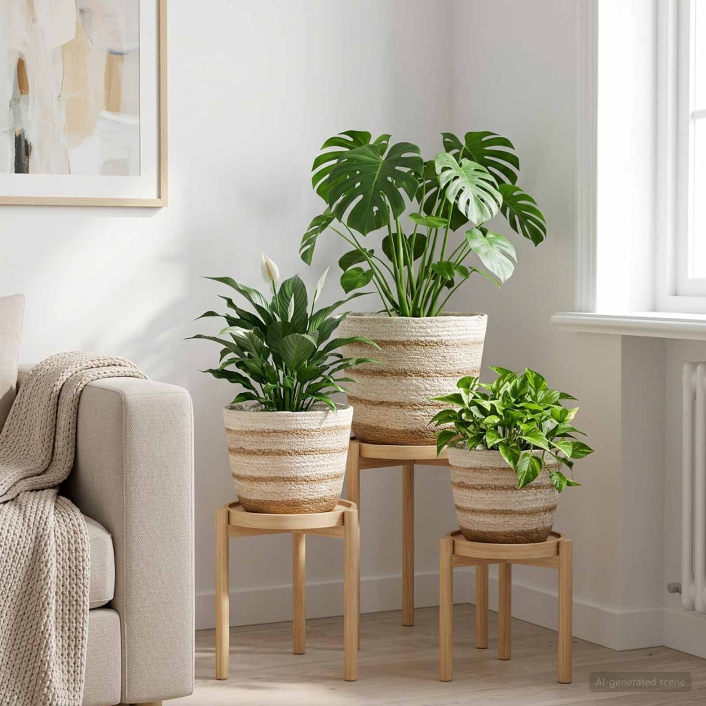 Plant Pot 3 pc Naturel, Blanc et Beige Ø26 x 19 cm