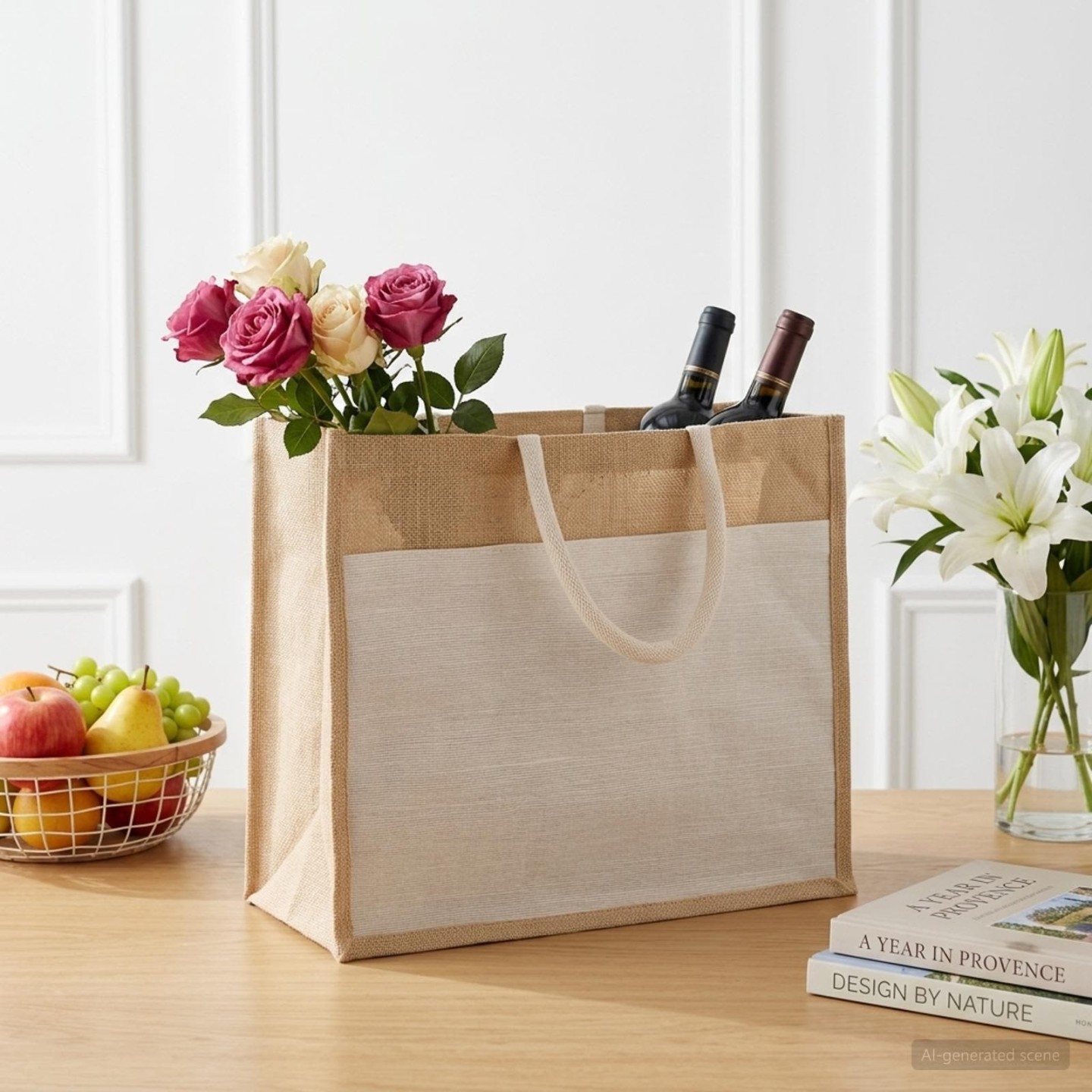 Sacs en jute avec poche 10 Naturel et Blanc 42 x 33 x 19 cm