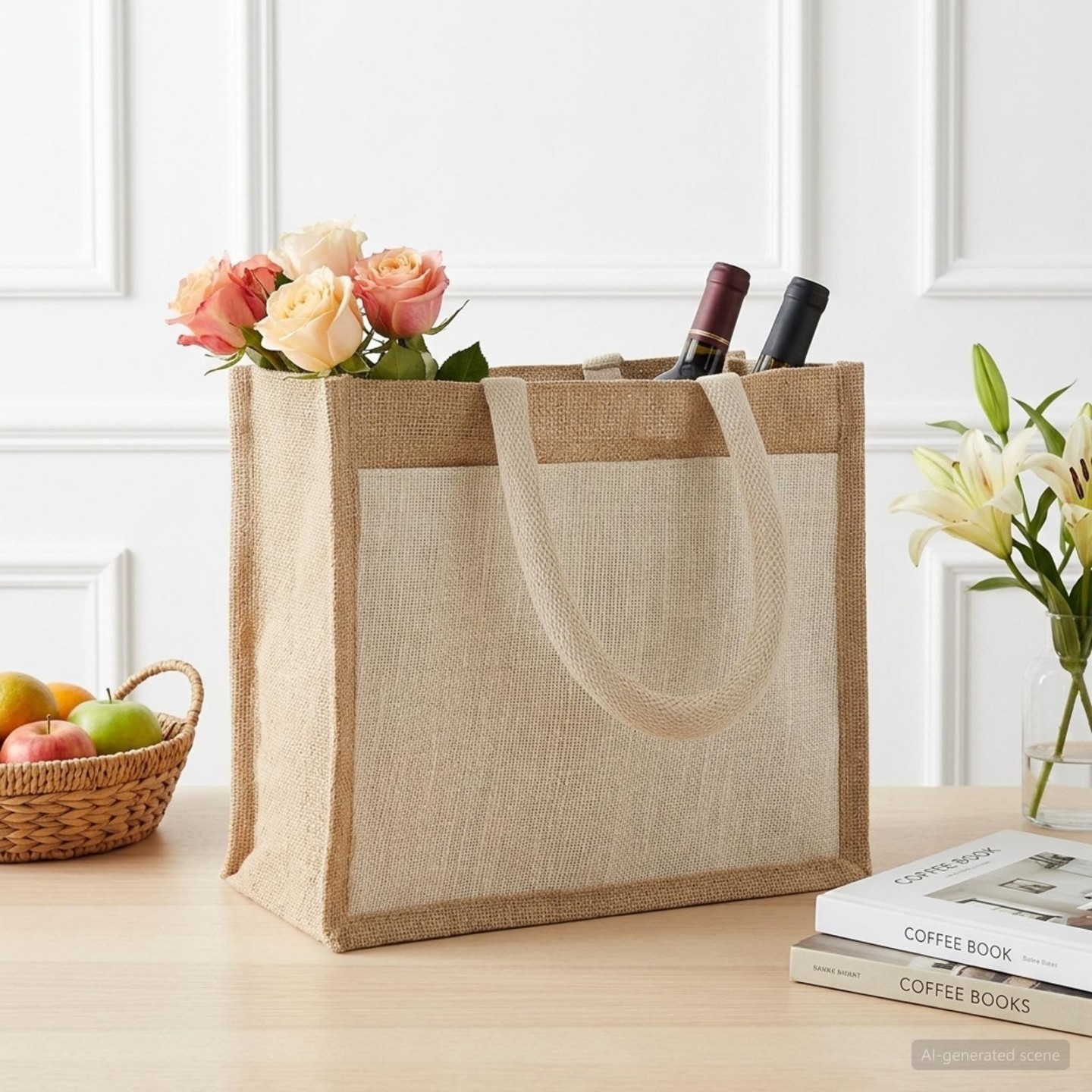 Sacs en jute avec poche 5 Naturel et Blanc 26 x 22 x 14 cm