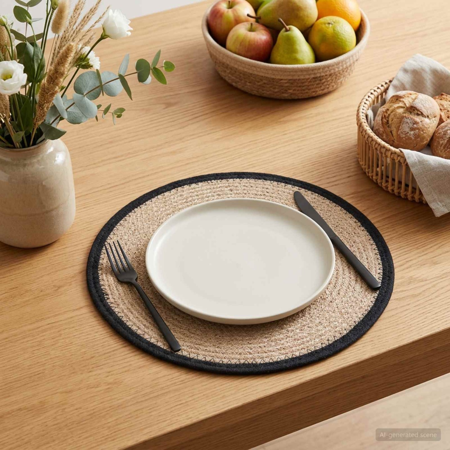 Placemets en jute 12 pc Naturel et noir 100 % jute Tossa