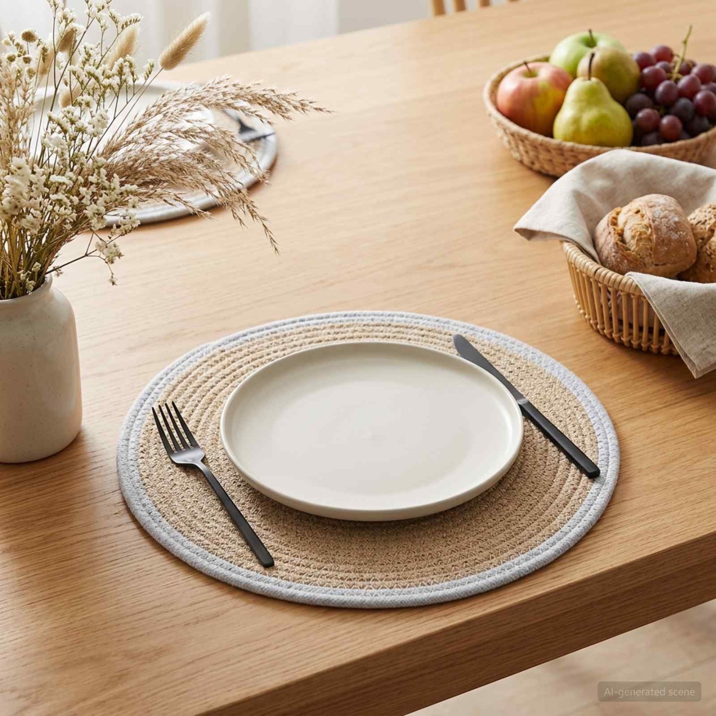 Placemets en jute 4 pc Naturel et Blanc 100 % jute Tossa